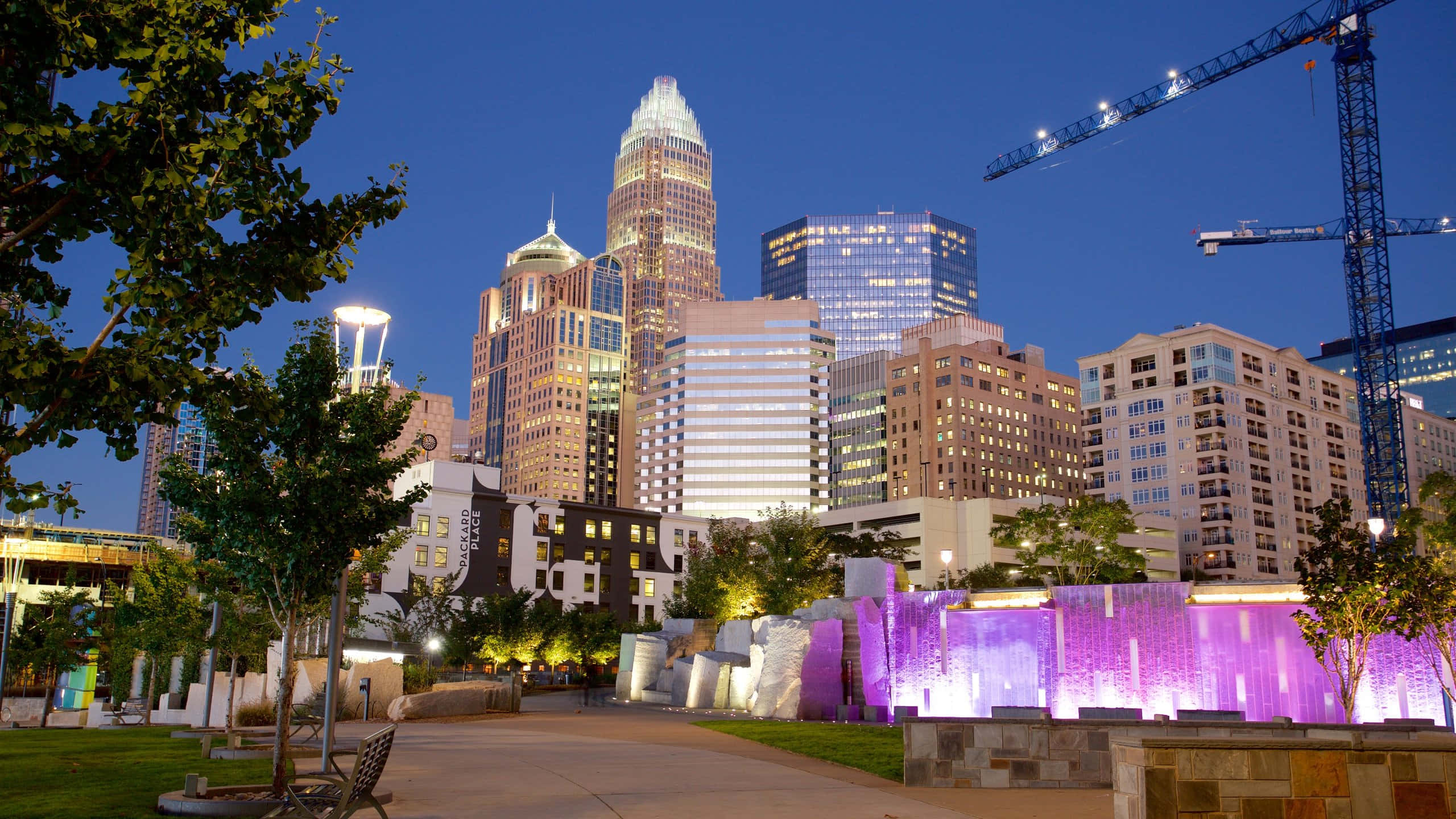 Charlotte, skyline, twilight, 2K Desktop Wallpaper
