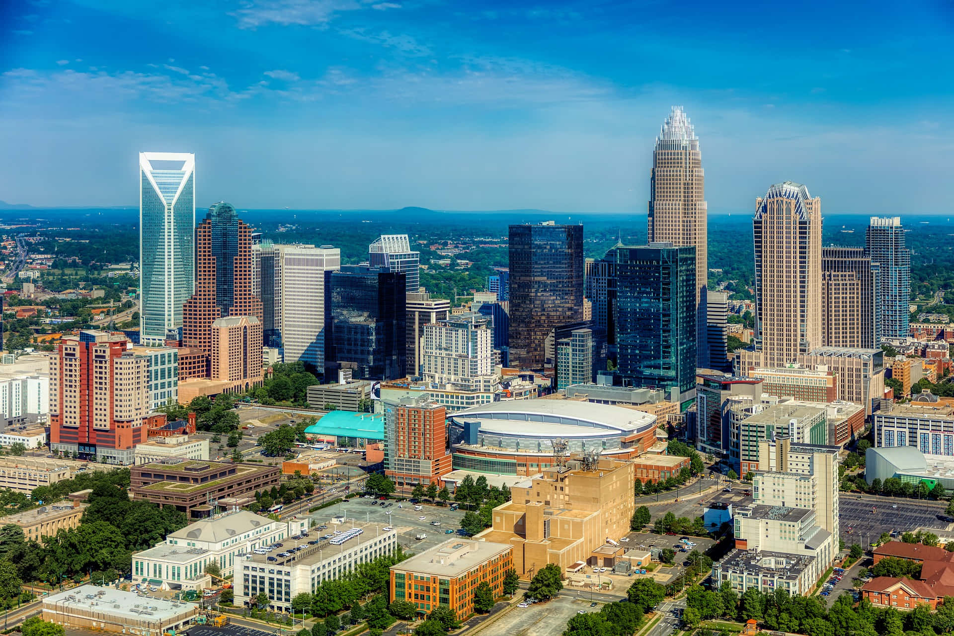 Charlotte, skyline, aerial view, Full HD Desktop Wallpaper