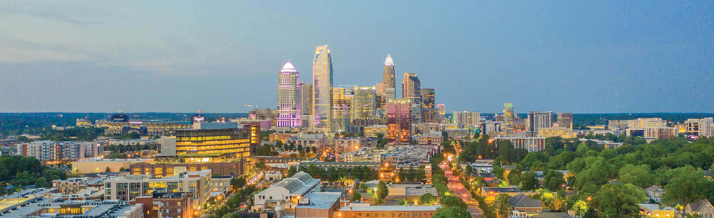 Charlotte, skyline, dusk, Full HD Desktop Wallpaper