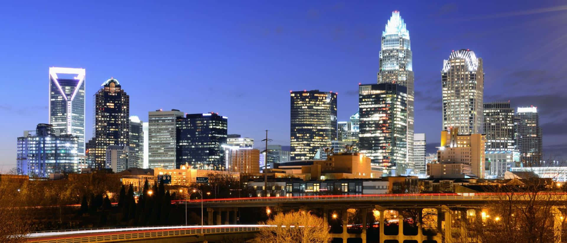 Charlotte, skyline, dusk, Full HD Desktop Wallpaper