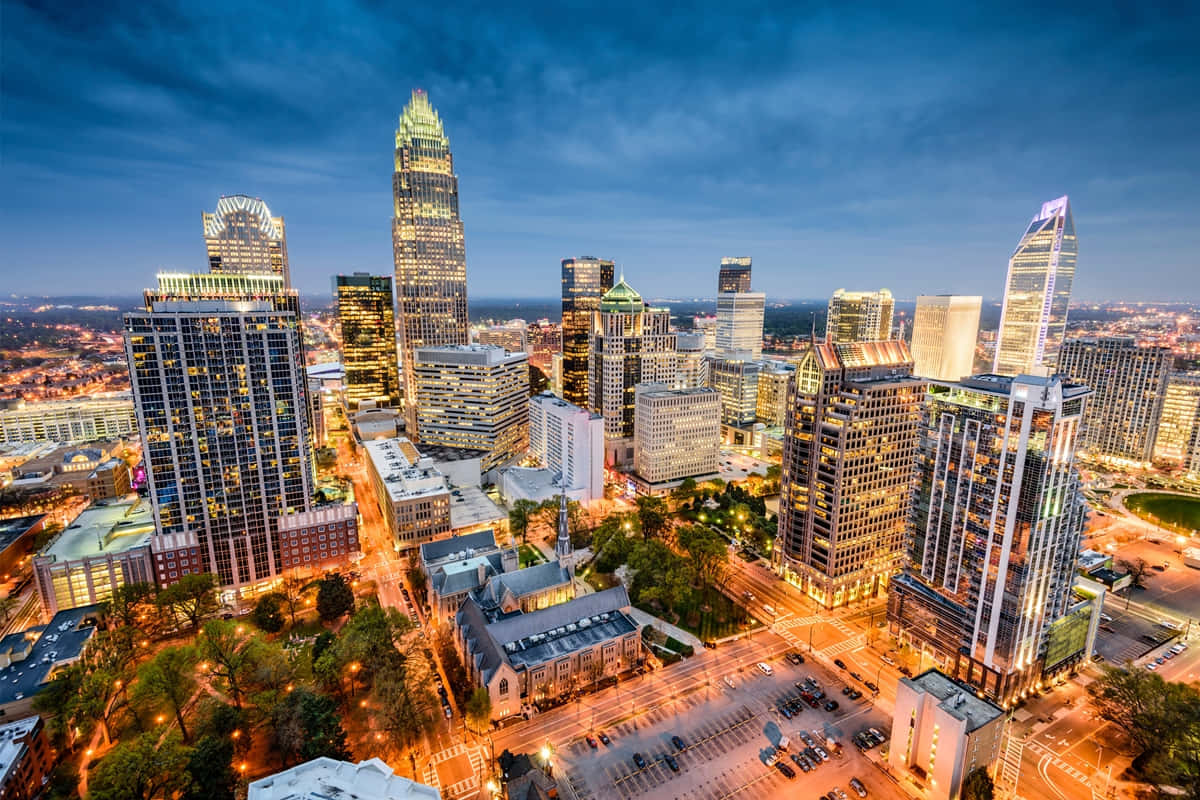 Charlotte, skyline, twilight, SD Desktop Wallpaper