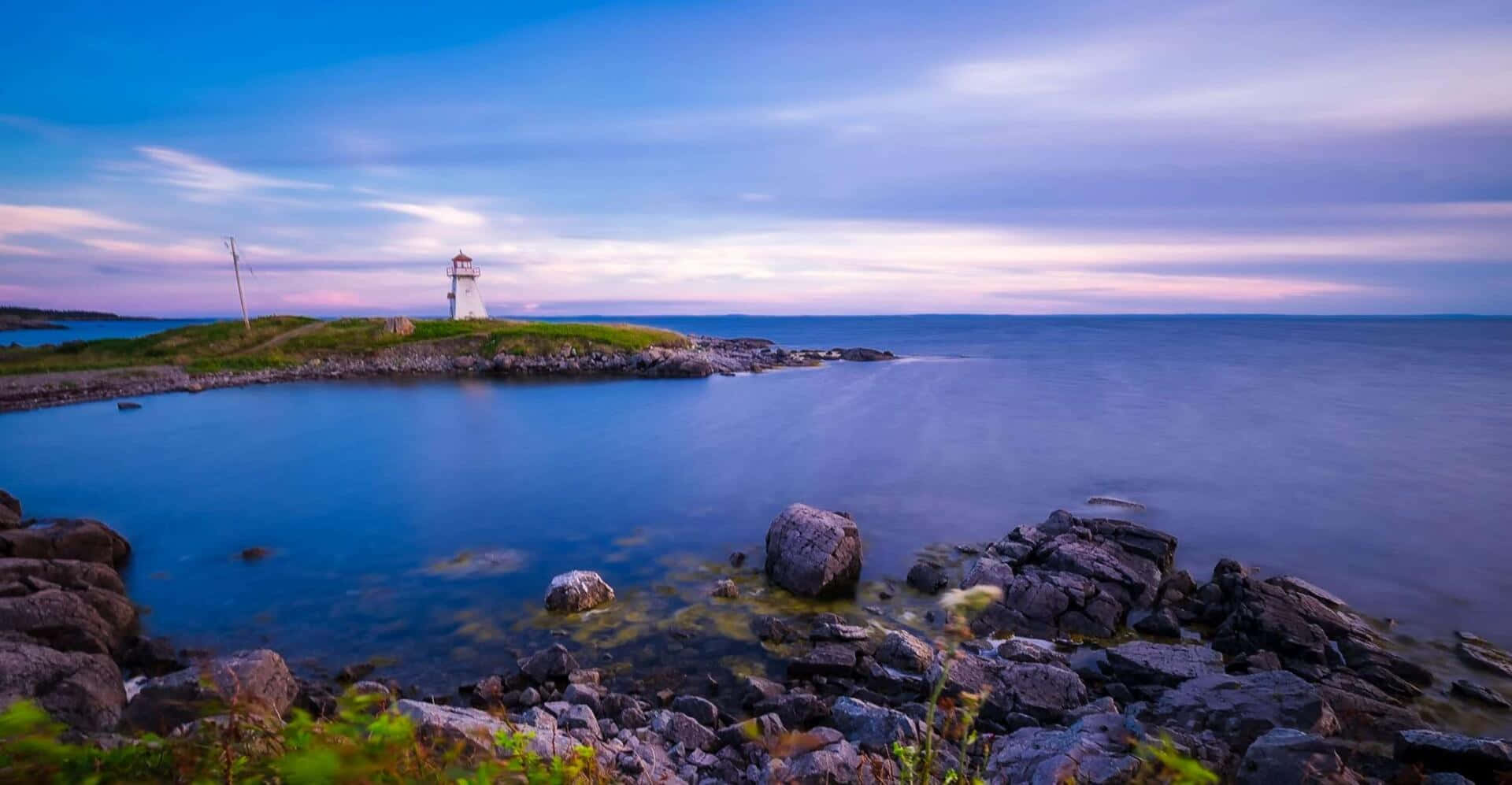 Charlottetown, coastal lighthouse, dusk, Full HD Desktop Wallpaper