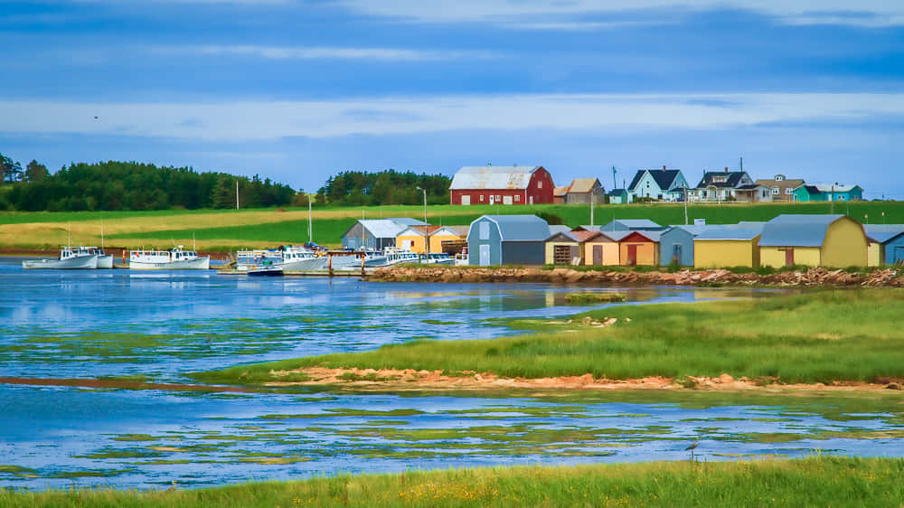 Charlottetown skyline, sunset, fishing boats, SD Desktop Wallpaper