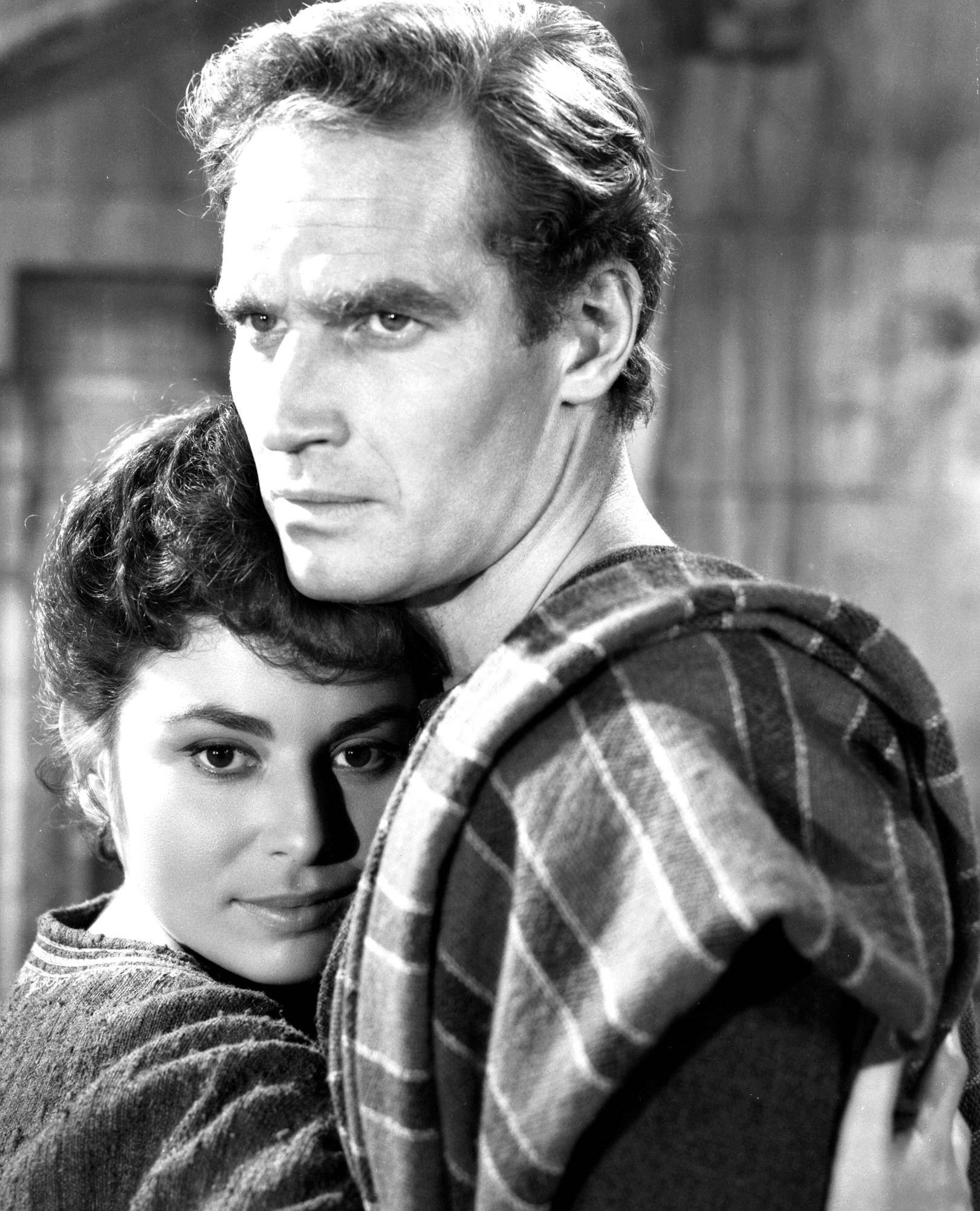 Charlton Heston, black and white film still, man and woman, Full HD Phone Wallpaper