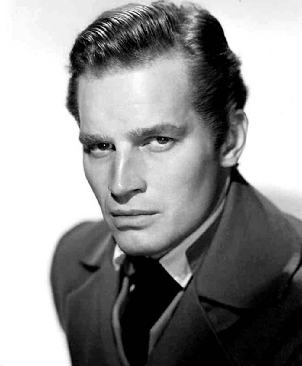 Charlton Heston, black and white portrait, slicked-back hair, SD Phone Wallpaper