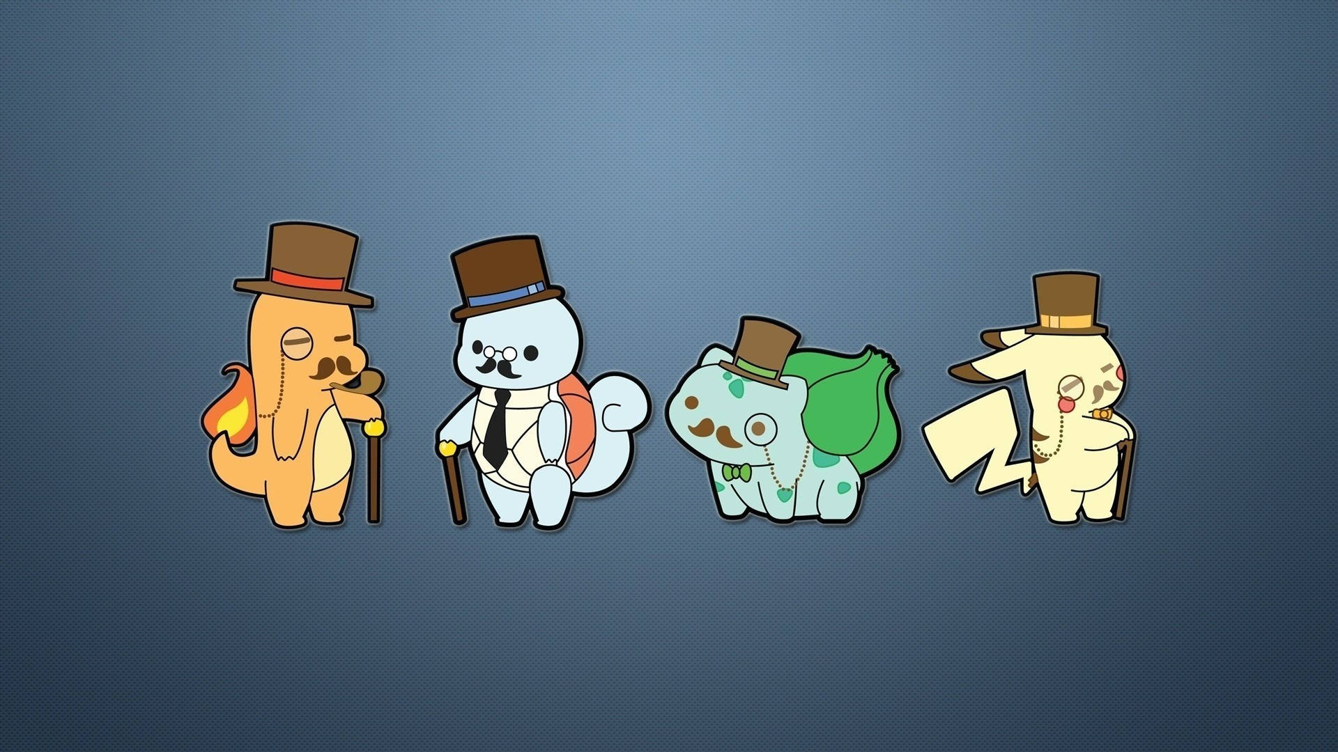 Charmander, chibi-style, top hats, Full HD Desktop Wallpaper