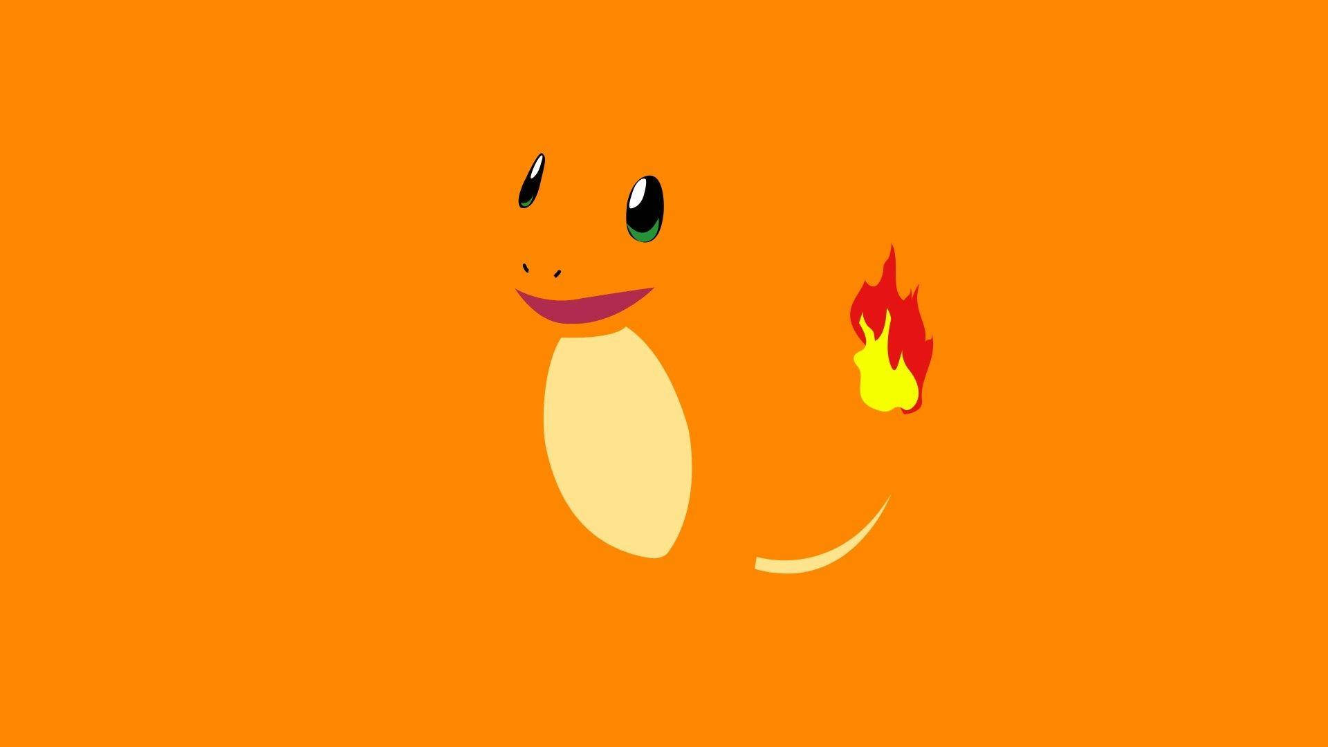 Charmander, flame tail, solid orange background, Full HD Desktop Wallpaper