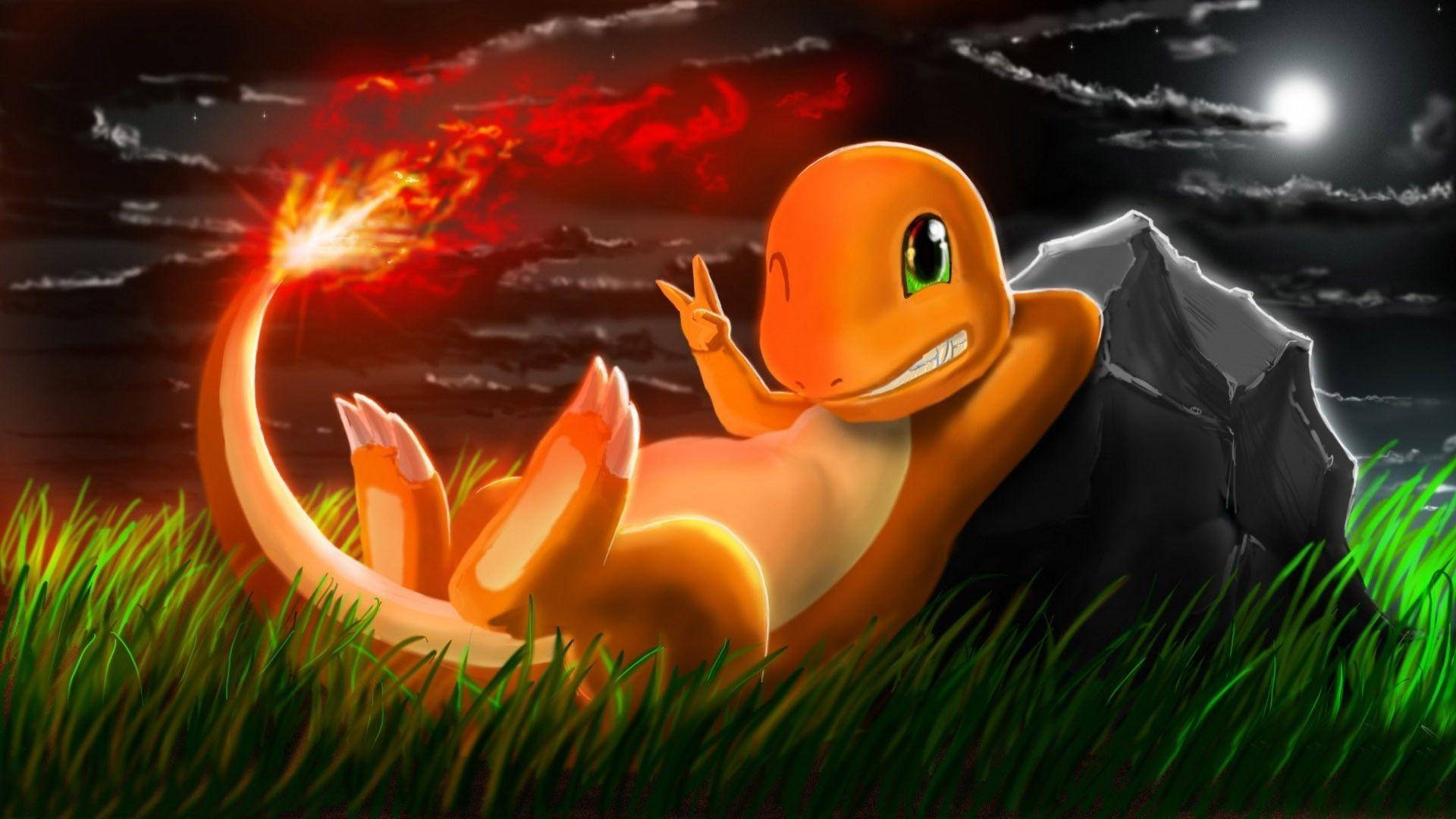 Charmander, orange, night, Full HD Desktop Wallpaper