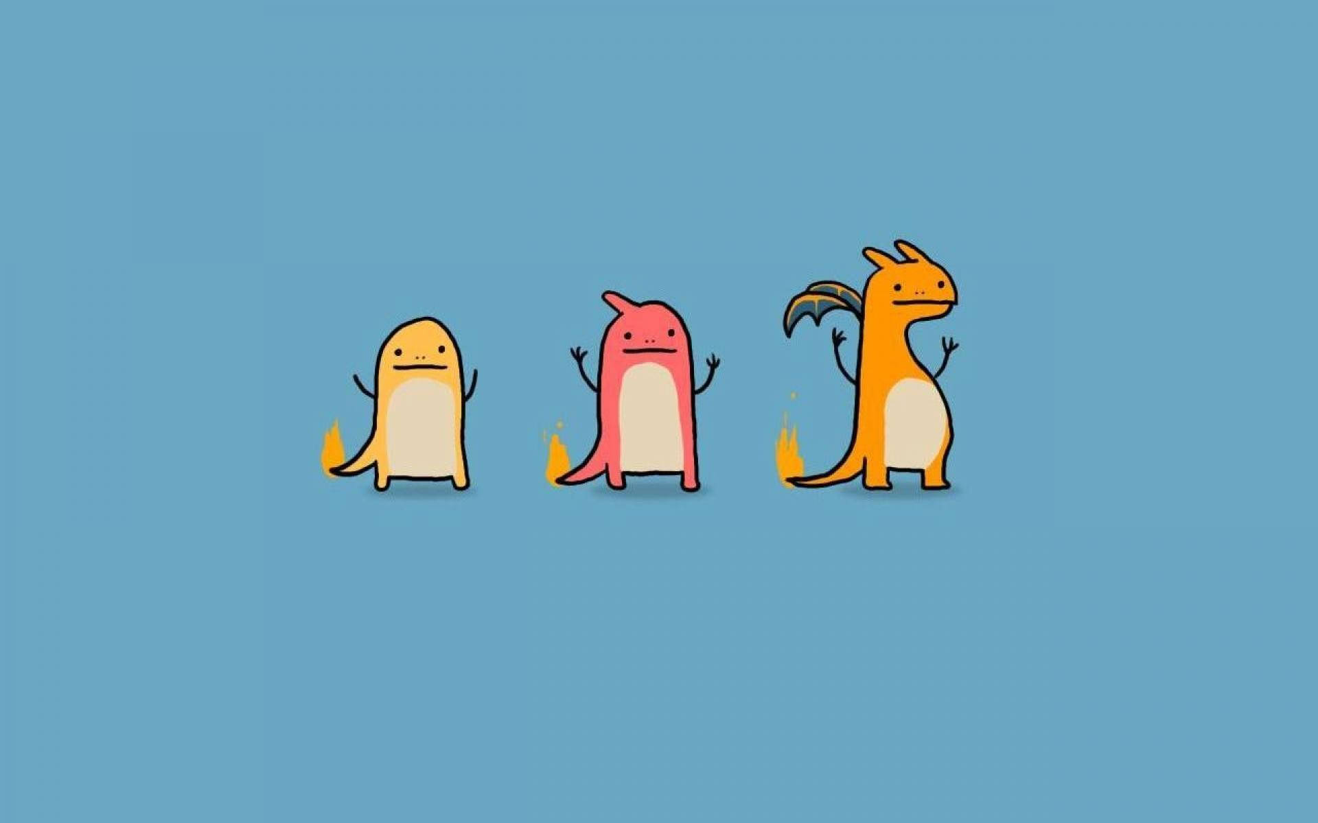 Charmander, flames tail, solid blue background, Full HD Desktop Wallpaper
