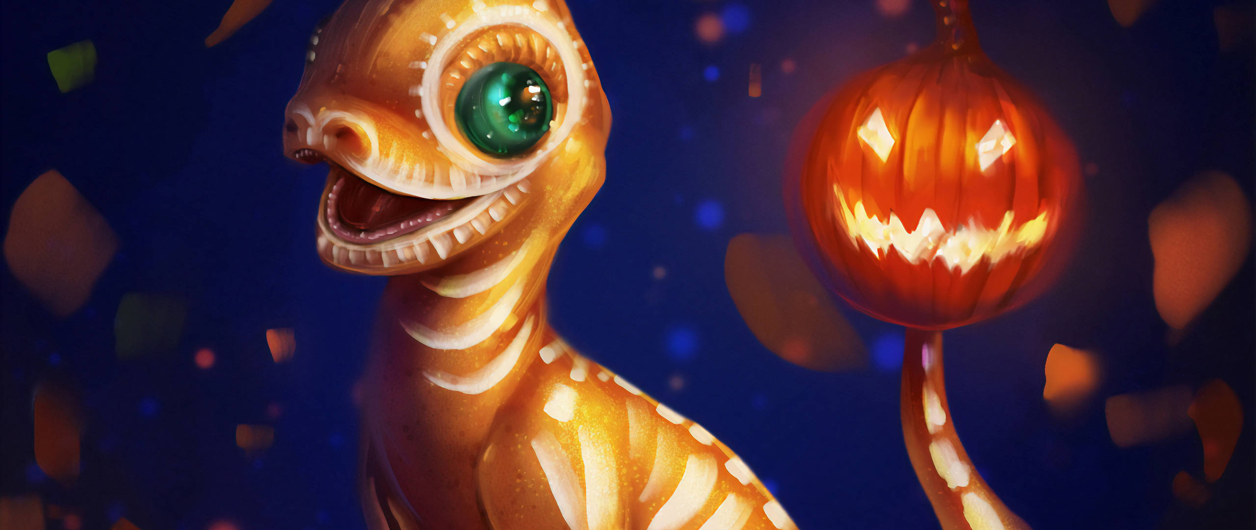 Charmander, pumpkin tail, giant green eye, 2K Desktop Wallpaper