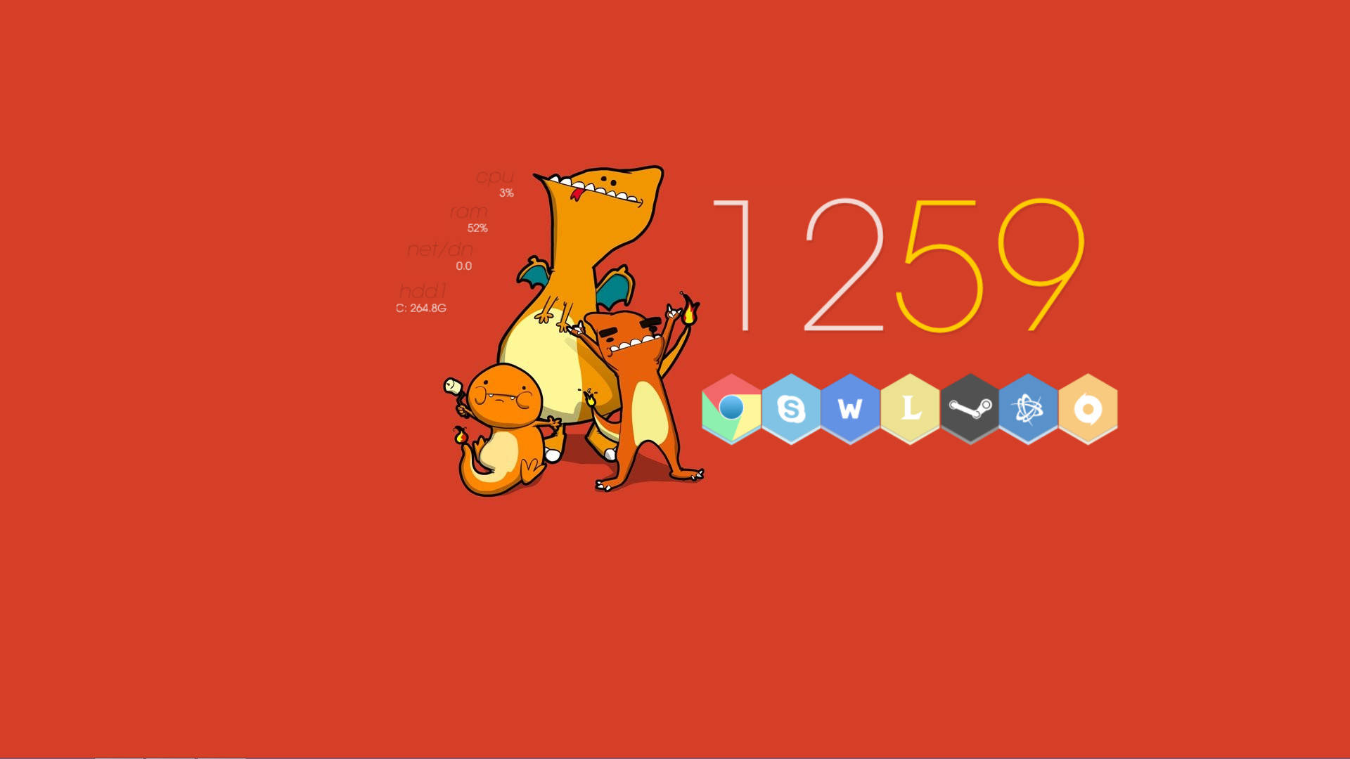 Charmander, orange, digital clock, Full HD Desktop Wallpaper