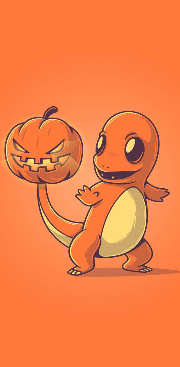 Cute Charmander, orange Charmander, grinning jack-o-lantern, HD Phone Wallpaper