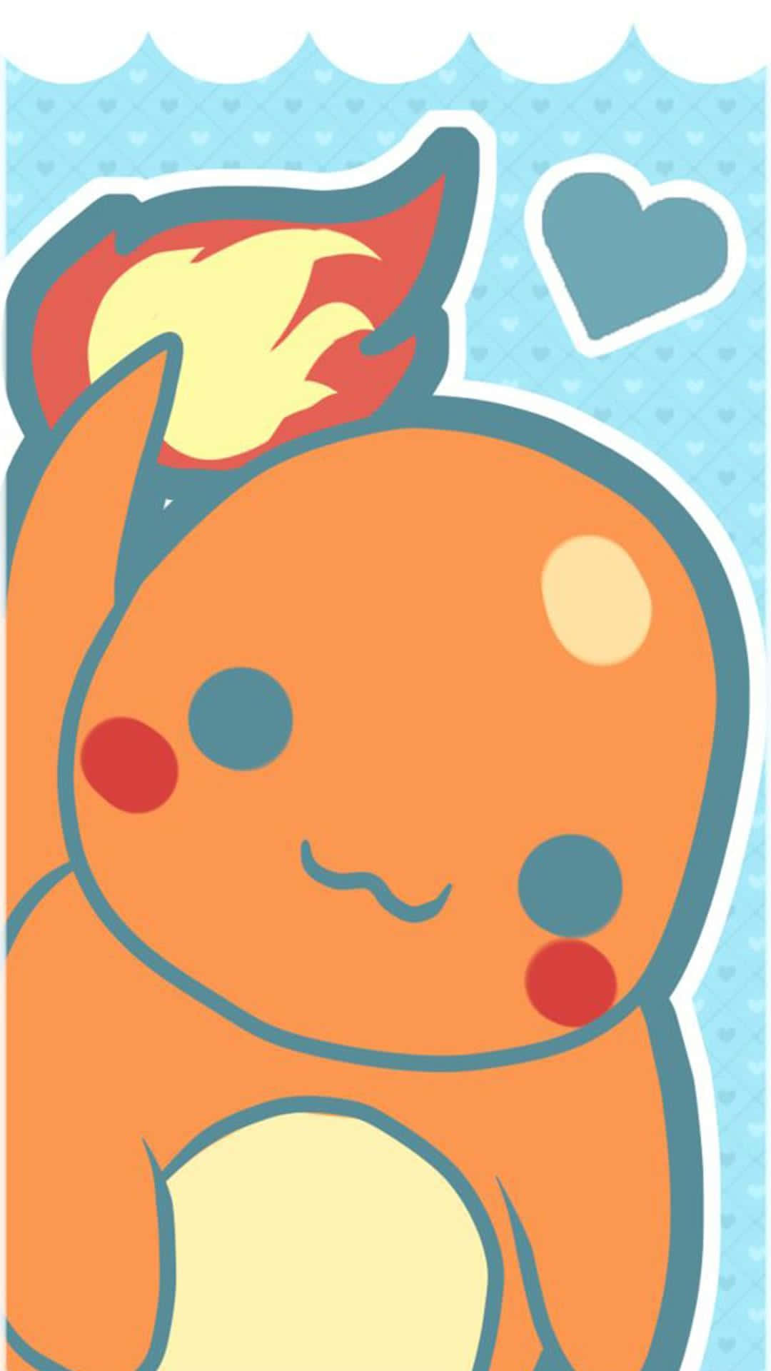 Cute Charmander, flame tail, blue heart-patterned background, Full HD Phone Wallpaper