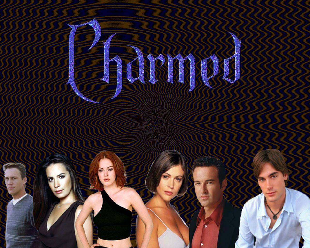 Charmed, glittering purple script, textured black background, HD Desktop Wallpaper