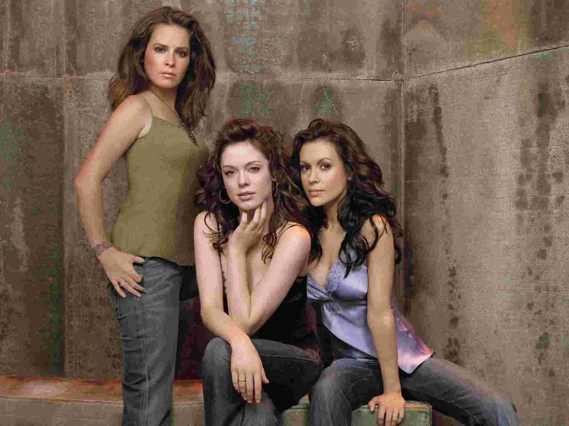 Charmed, three women, weathered concrete wall, Full HD Desktop Wallpaper