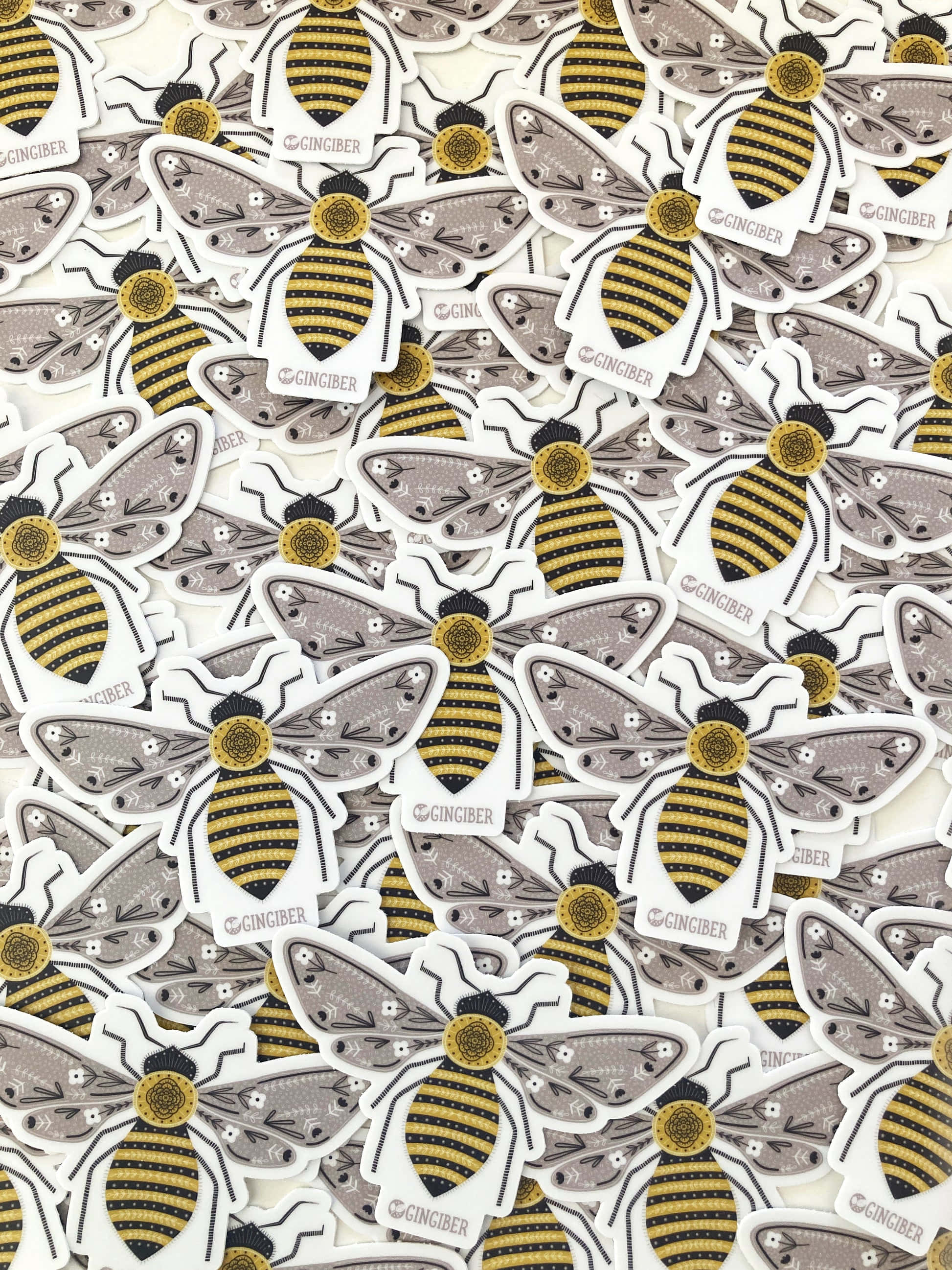Vintage Bee, bee stickers, black yellow stripes, 2K Phone Wallpaper