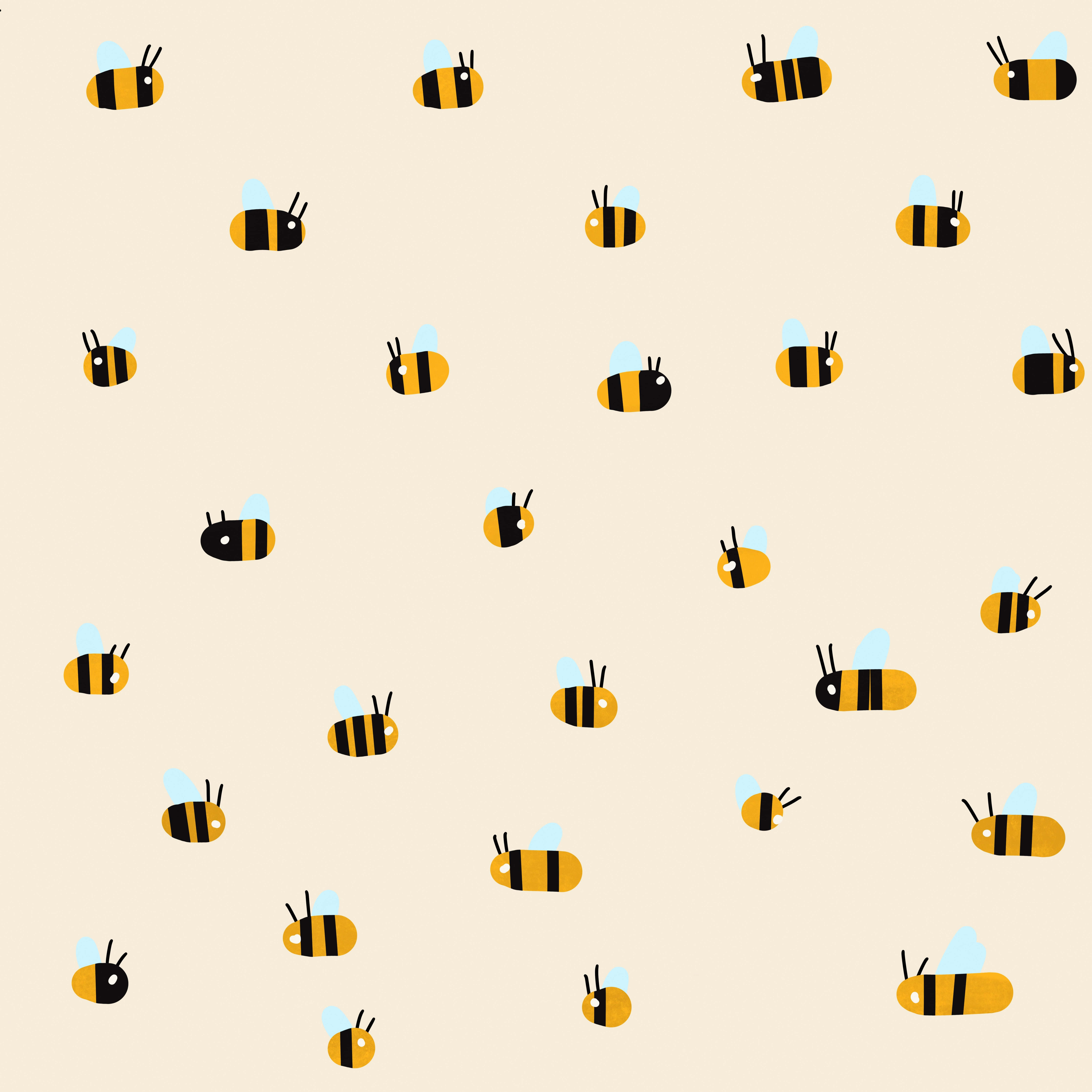 aesthetic bee, stylized cartoon bees, yellow black stripes, 5K Desktop Wallpaper