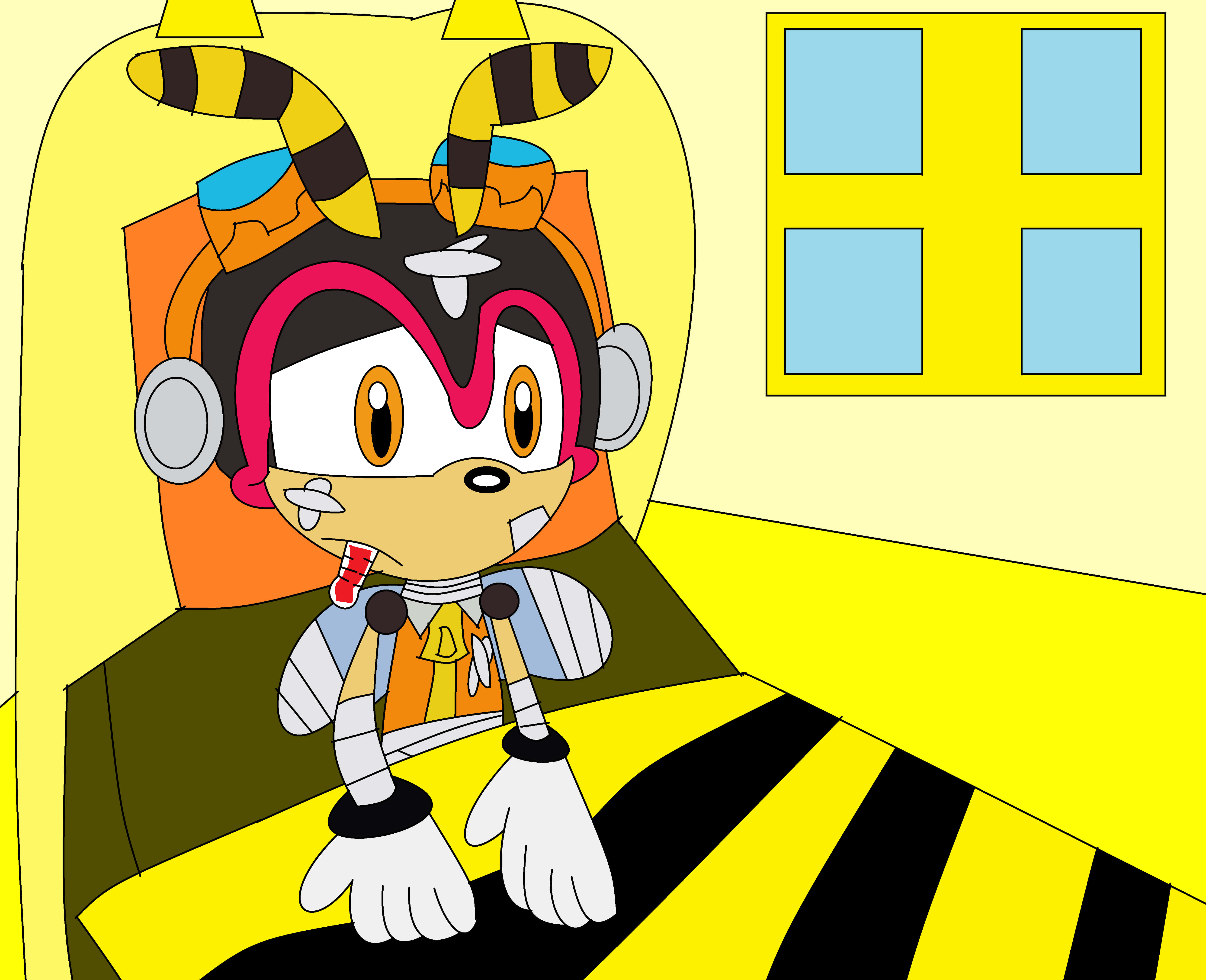 Charmy Bee, yellow and black striped cockpit, bandaged limbs, 5K Desktop Wallpaper