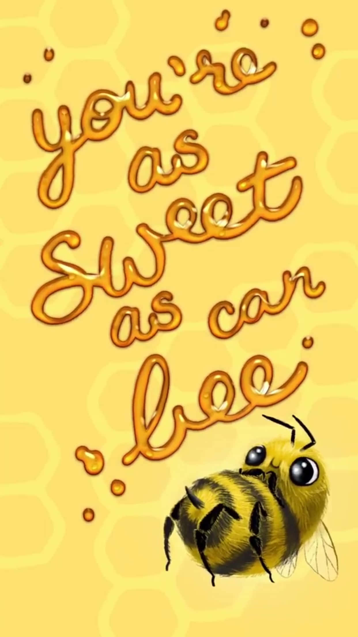 Aesthetic Bee, yellow honeycomb background, honey-dripping cursive text, Full HD Phone Wallpaper
