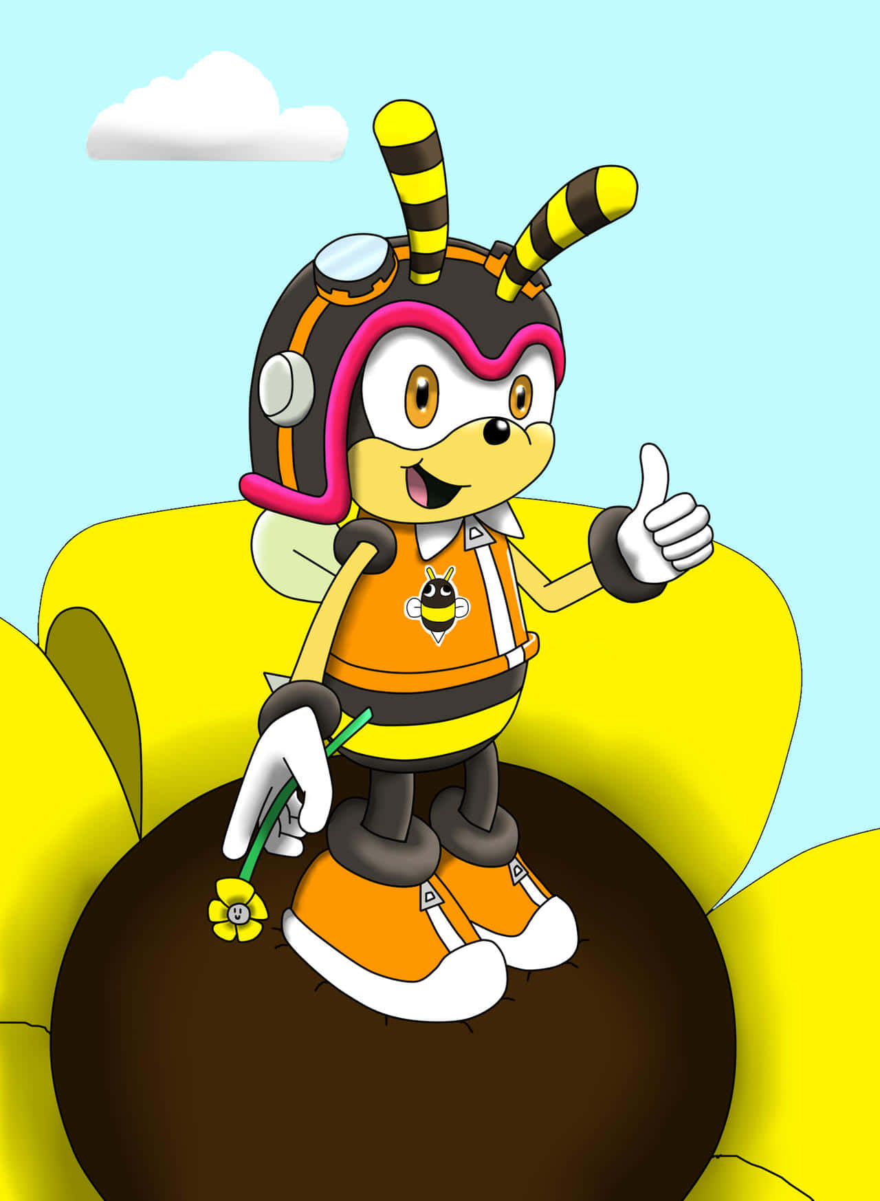 Charmy Bee, pilot helmet, giant sunflower, HD Phone Wallpaper