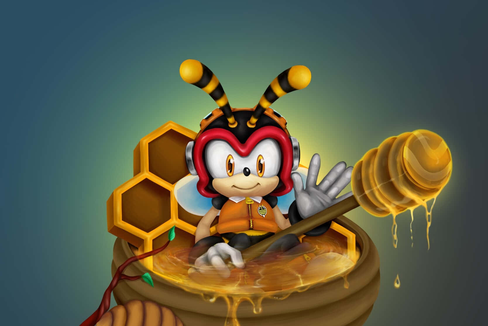 Charmy Bee, red helmet, honey pot, HD Desktop Wallpaper