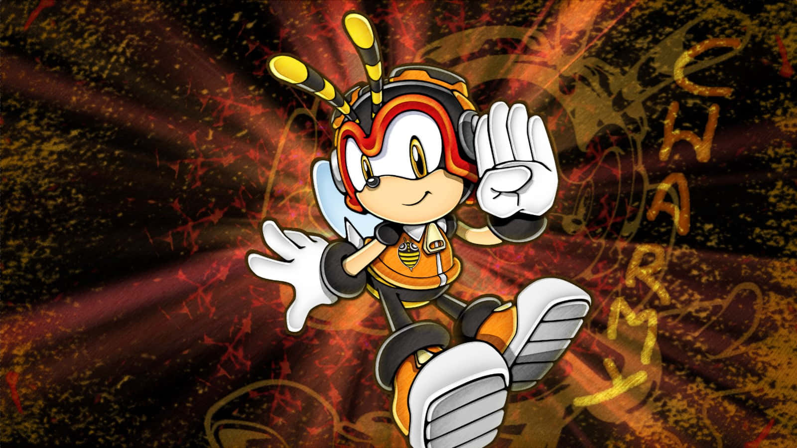 Charmy Bee, orange and black gear, fiery red and gold abstract background, HD Desktop Wallpaper