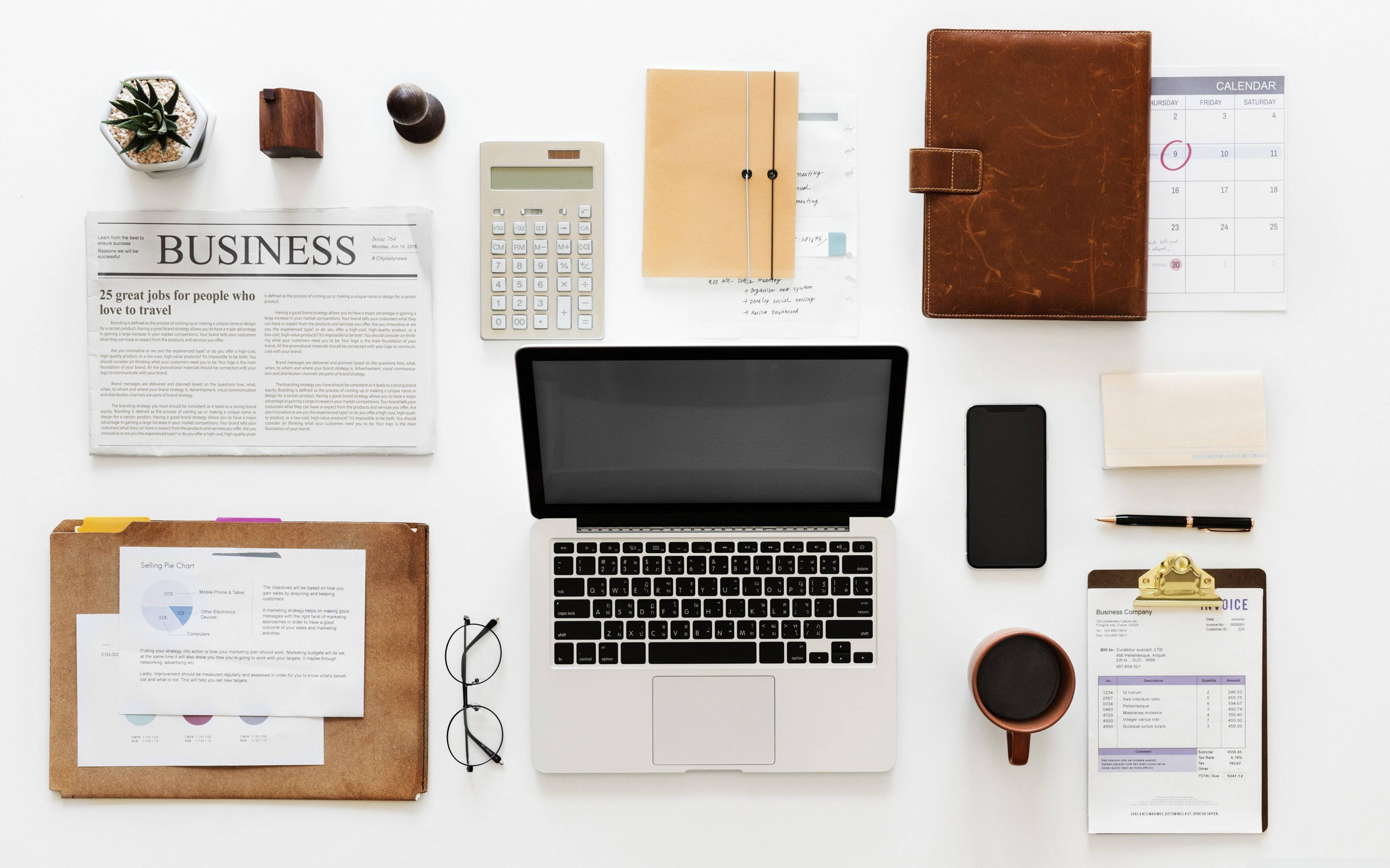 Chartered Accountant, minimalist white desk, laptop, 4K Desktop Wallpaper