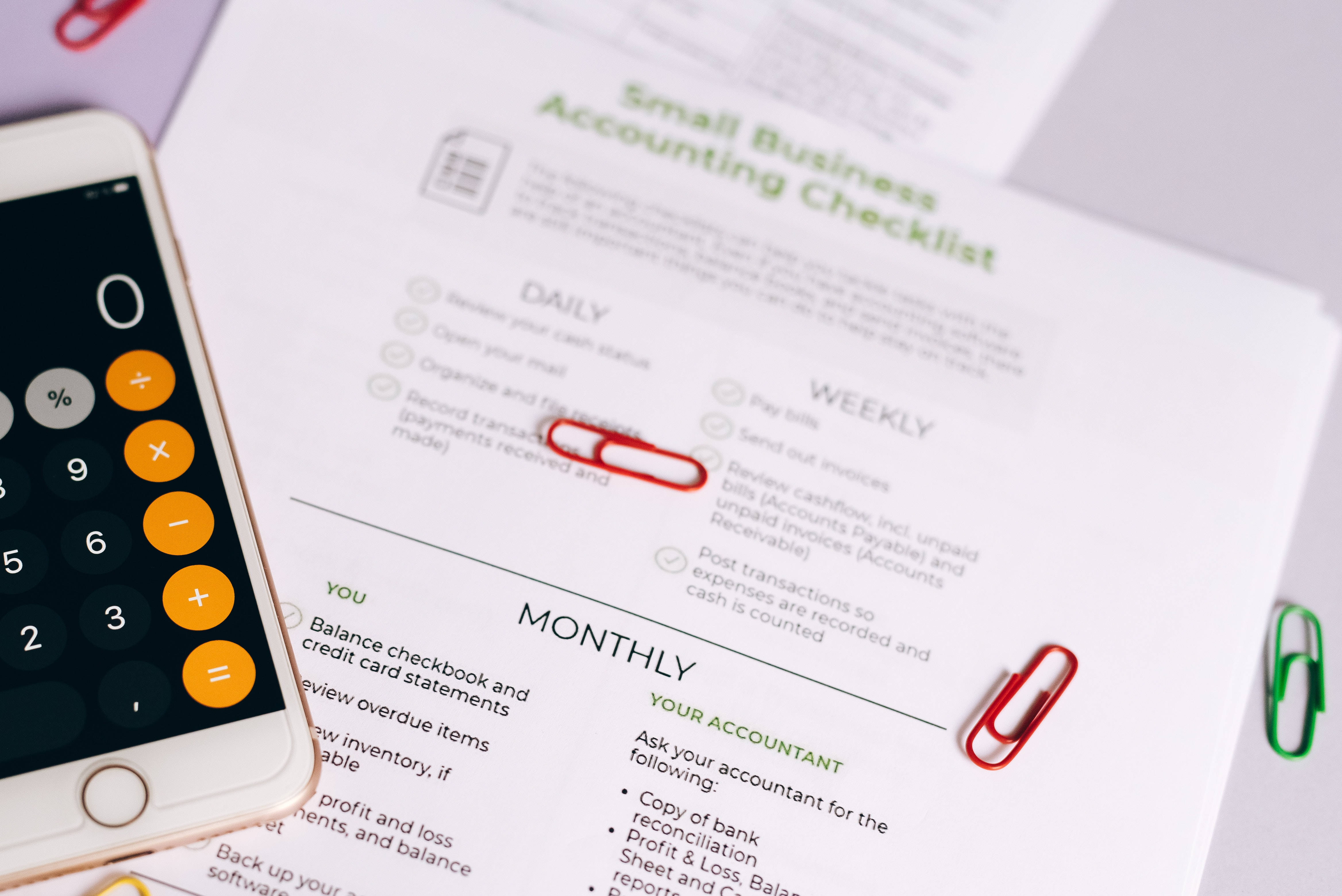 chartered accountant, smartphone calculator, accounting checklist, 4K Desktop Wallpaper