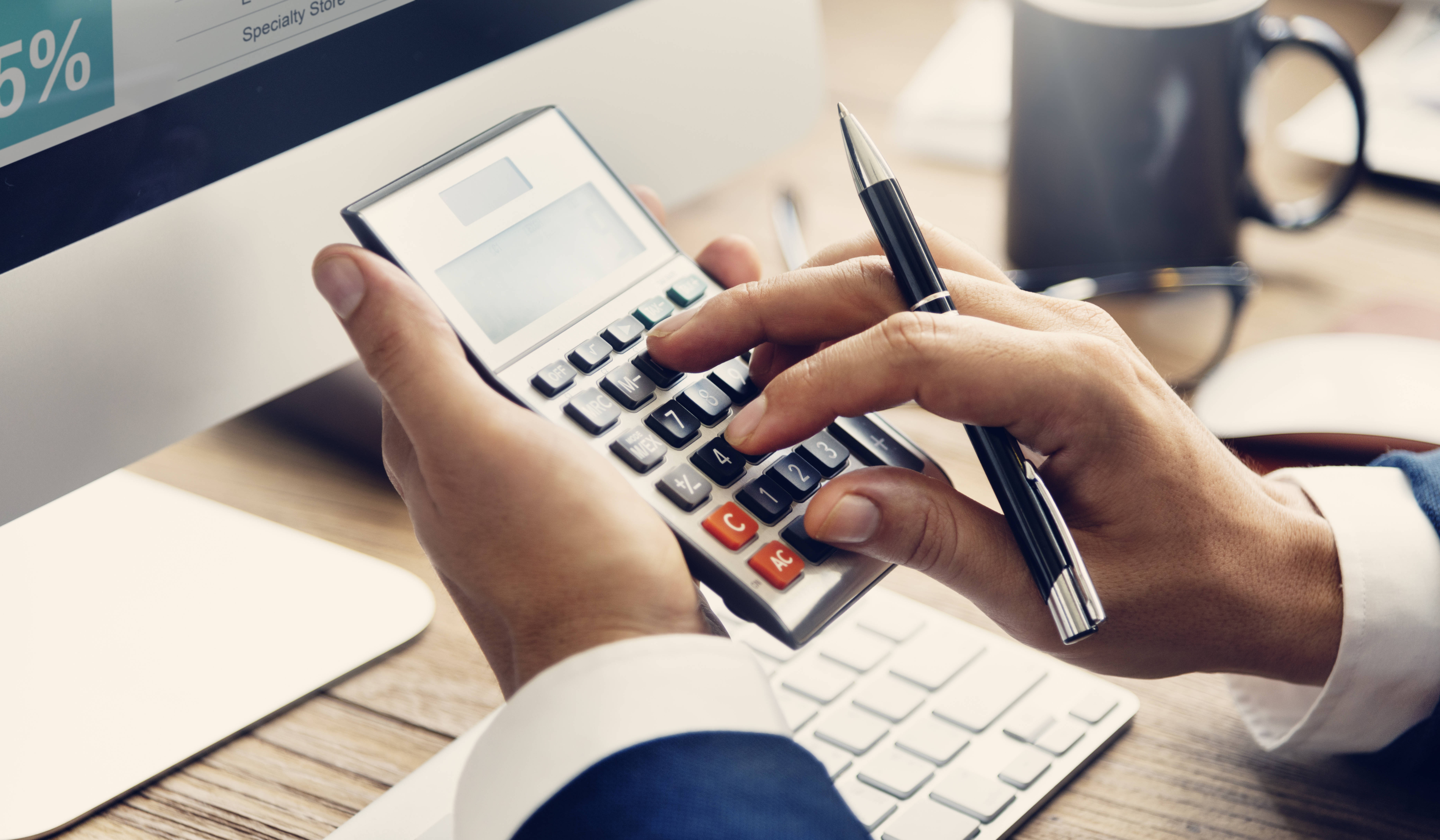 Chartered Accountant, calculator, pen, 5K Desktop Wallpaper