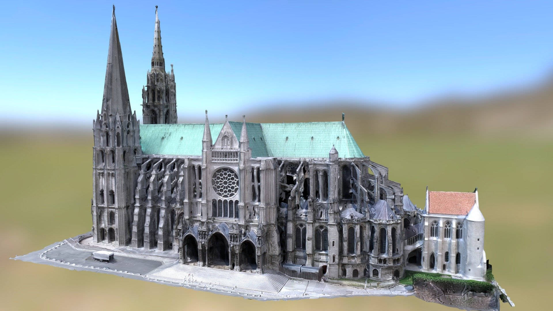 Chartres Cathedral, 3d-rendered, gothic cathedral, Full HD Desktop Wallpaper