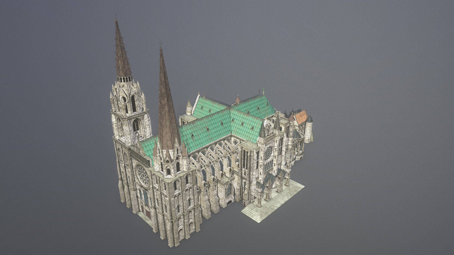 Chartres Cathedral, 3d-render, gothic cathedral, Full HD Desktop Wallpaper
