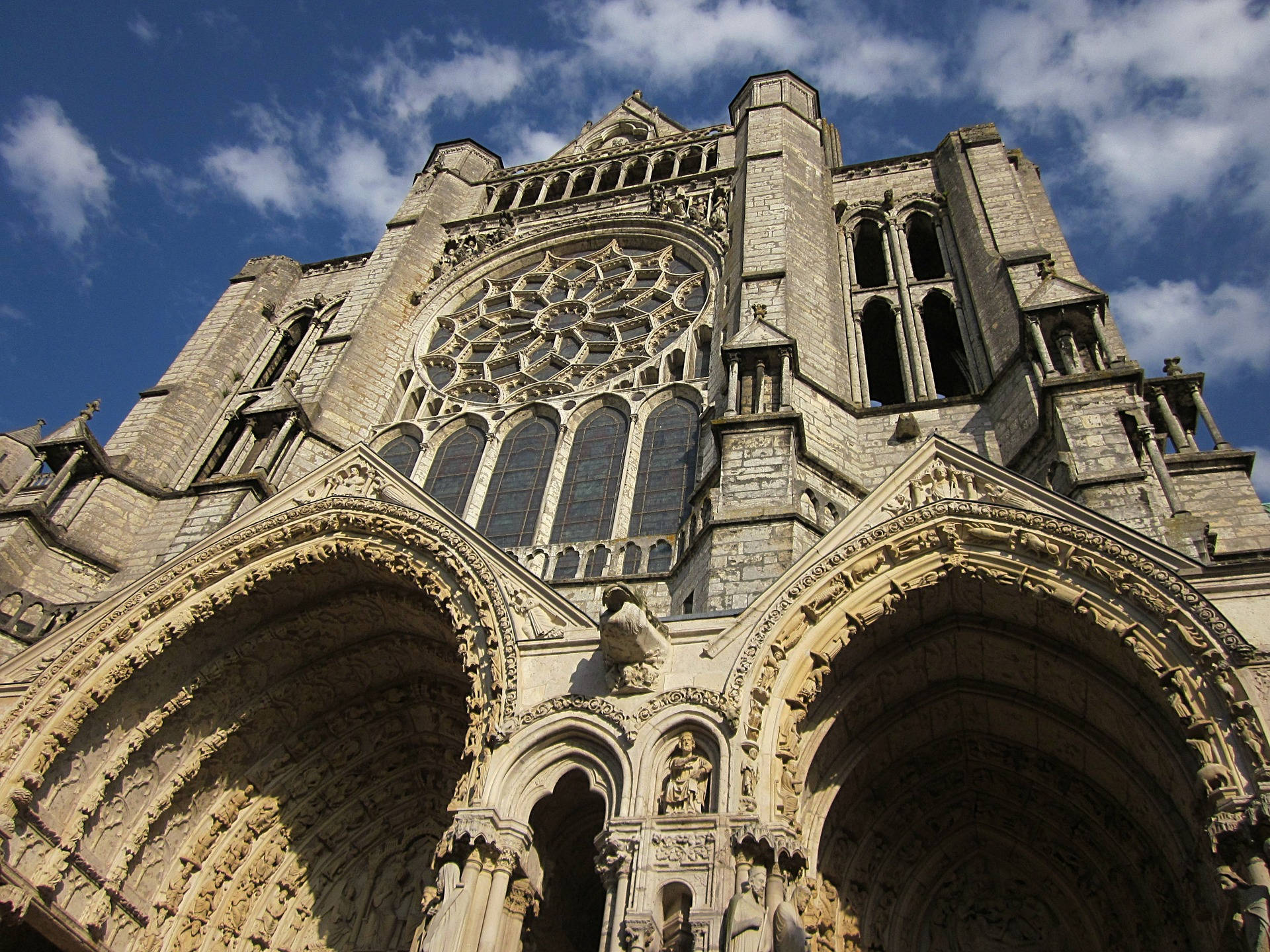 Chartres Cathedral, Gothic, stone carvings, Full HD Desktop Wallpaper