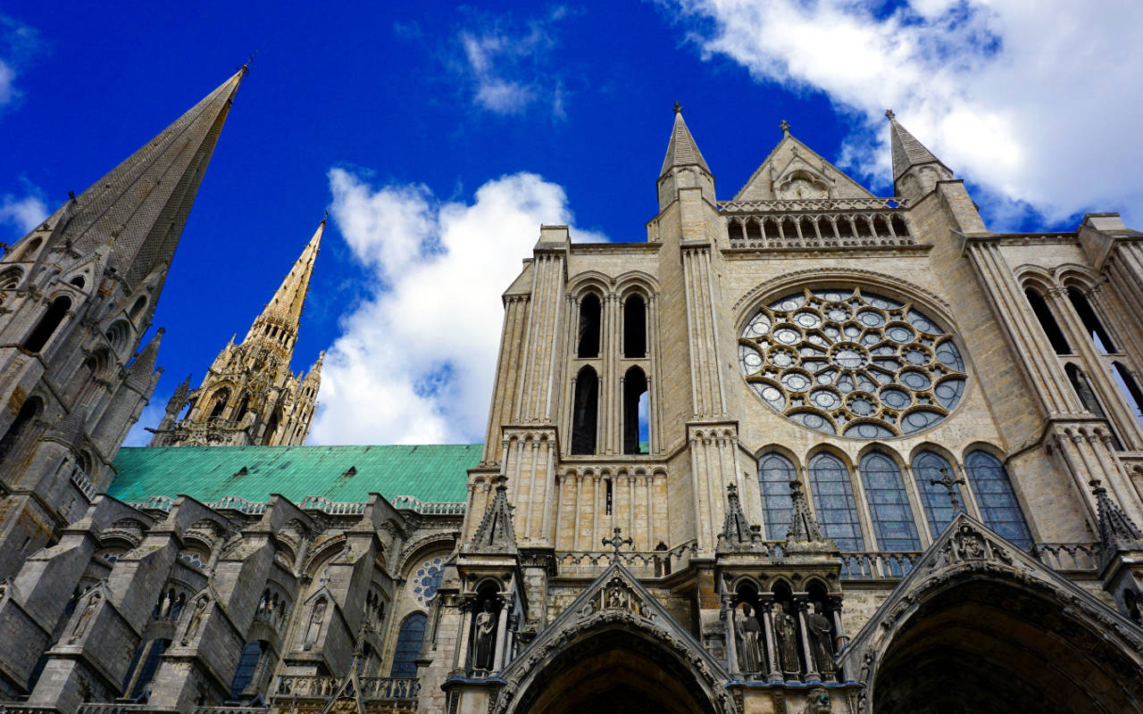 Chartres Cathedral, Gothic, stone spires, HD Desktop Wallpaper