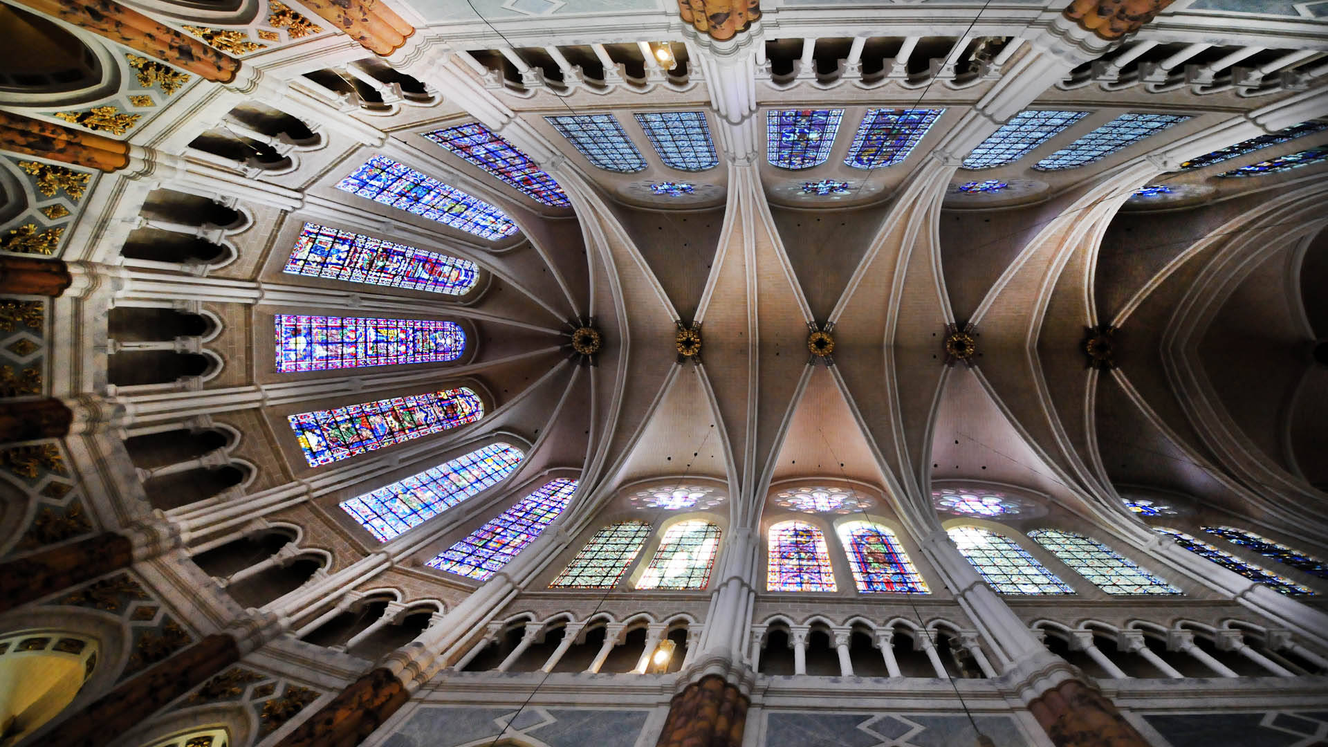 Chartres Cathedral, ceiling, ribbed vaults, Full HD Desktop Wallpaper