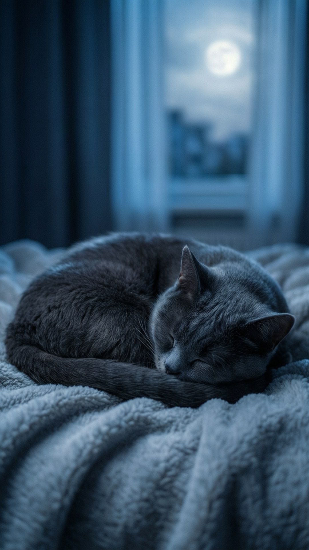 Chartreux, moonlight, blanket, Full HD Phone Wallpaper