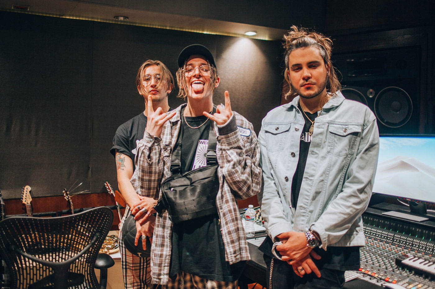 Chase Atlantic, dimly lit recording studio, sound equipment, HD Desktop Wallpaper