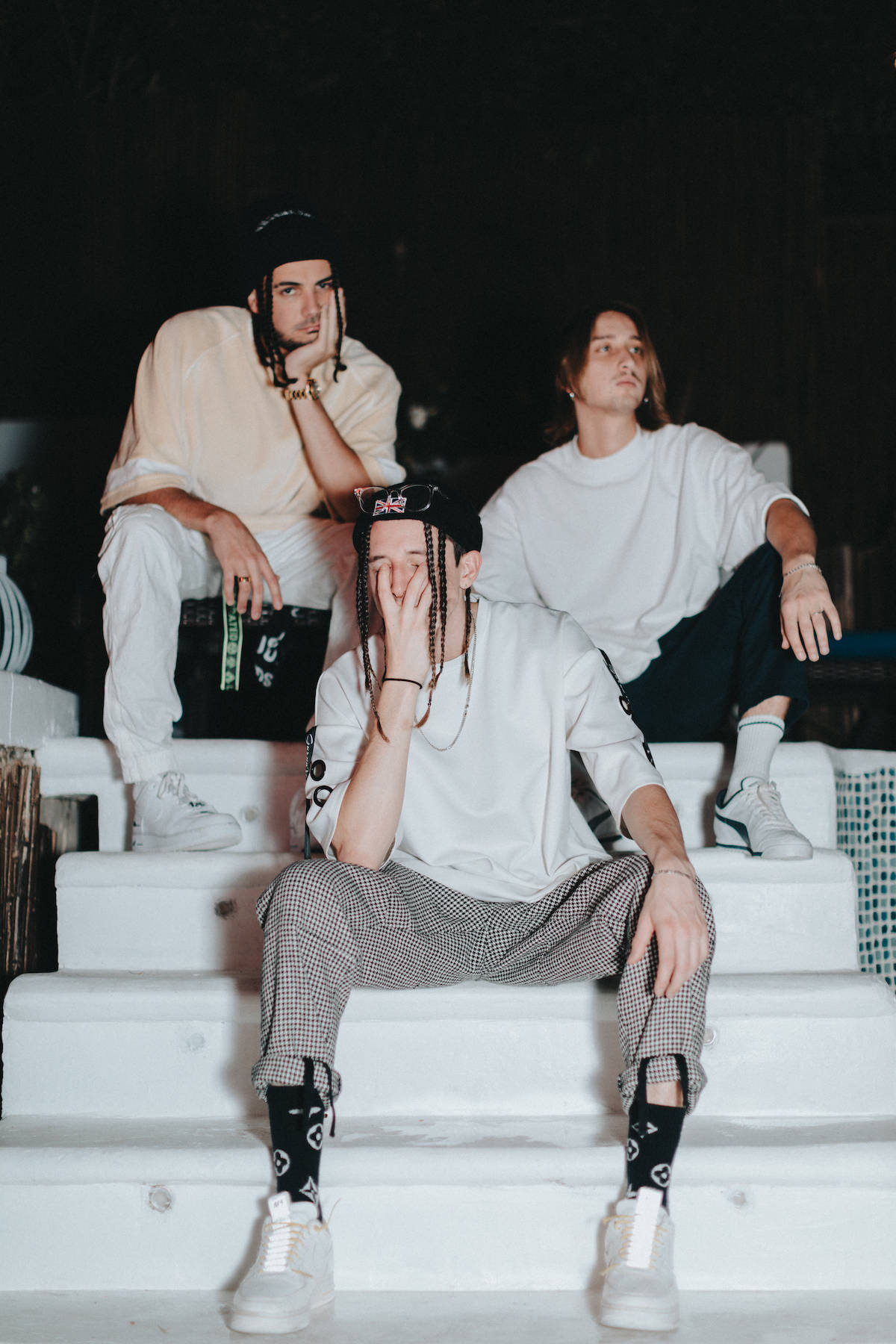 Chase Atlantic, white outfits, white steps, HD Phone Wallpaper
