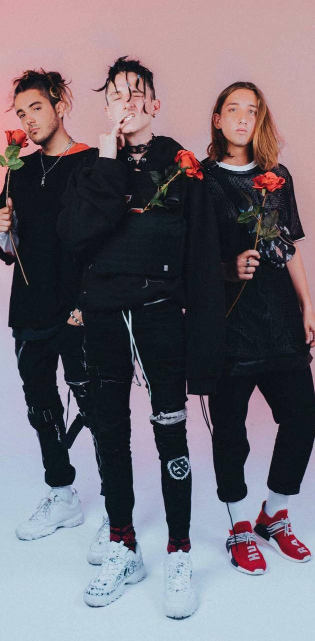Chase Atlantic, black outfits, pink backdrop, HD Phone Wallpaper
