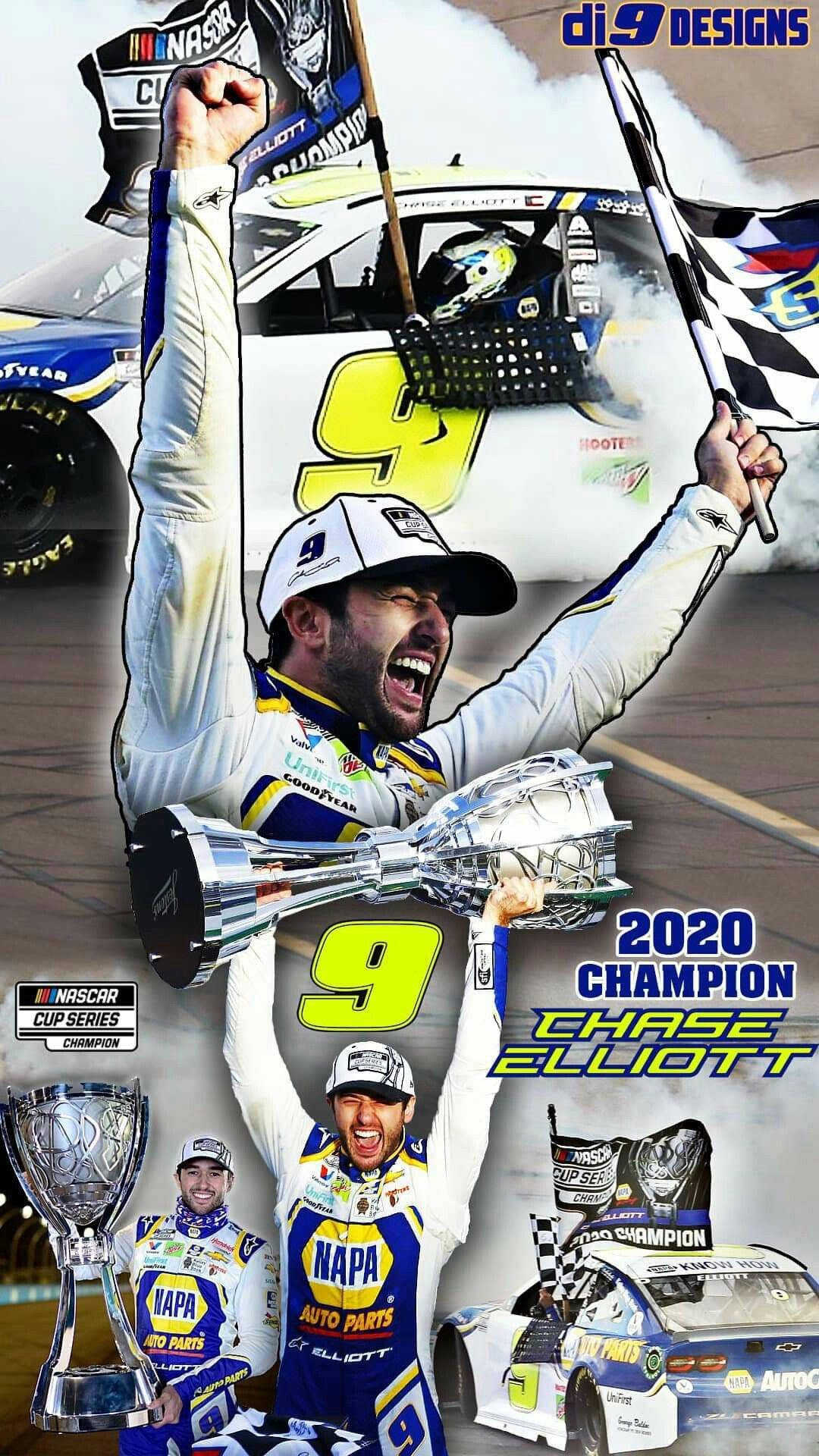 Chase Elliott, 2020 NASCAR Cup Series, checkered flags, Full HD Phone Wallpaper