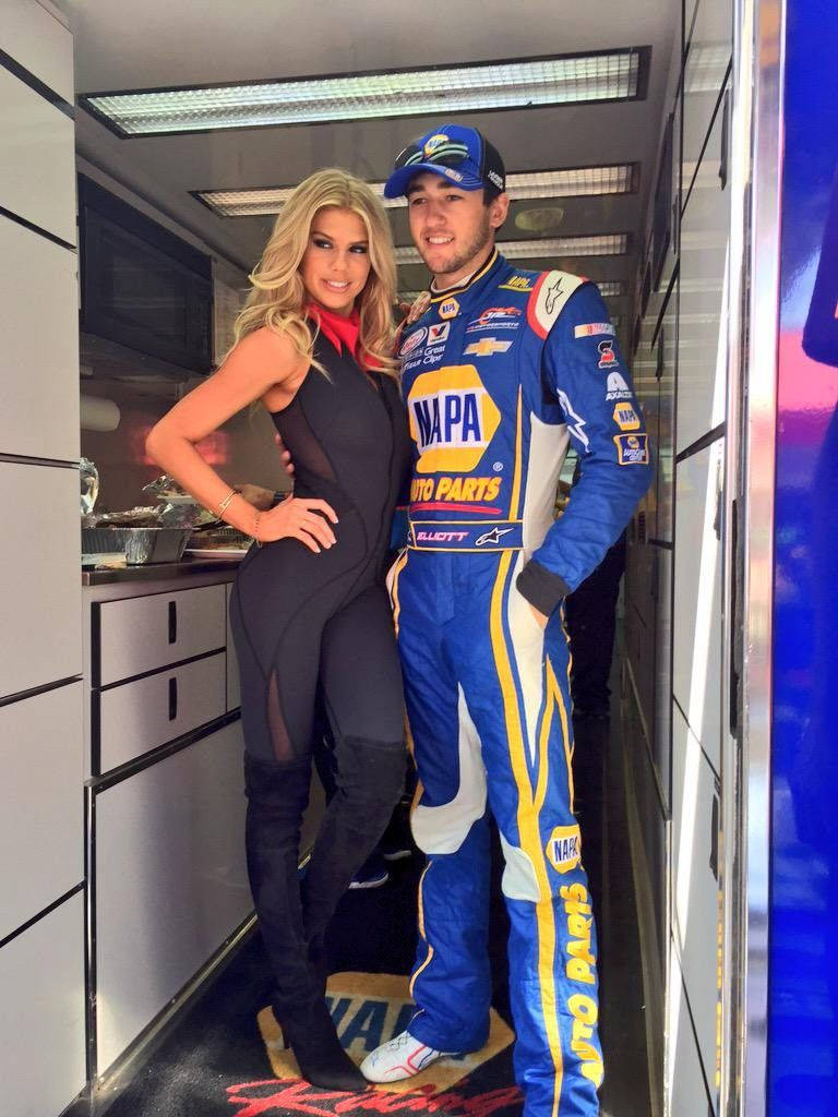 Chase Elliott, blue racing gear, blonde woman, SD Phone Wallpaper