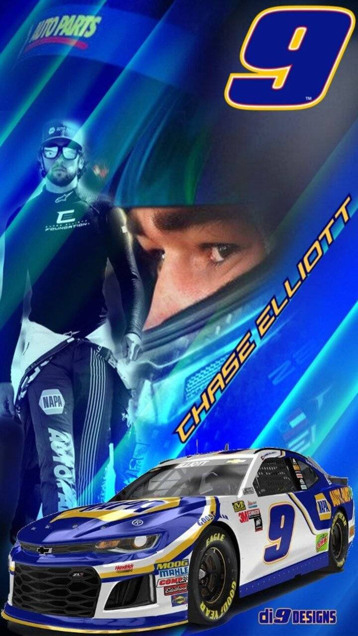 Chase Elliott, number 9, blue white number 9 car, HD Phone Wallpaper