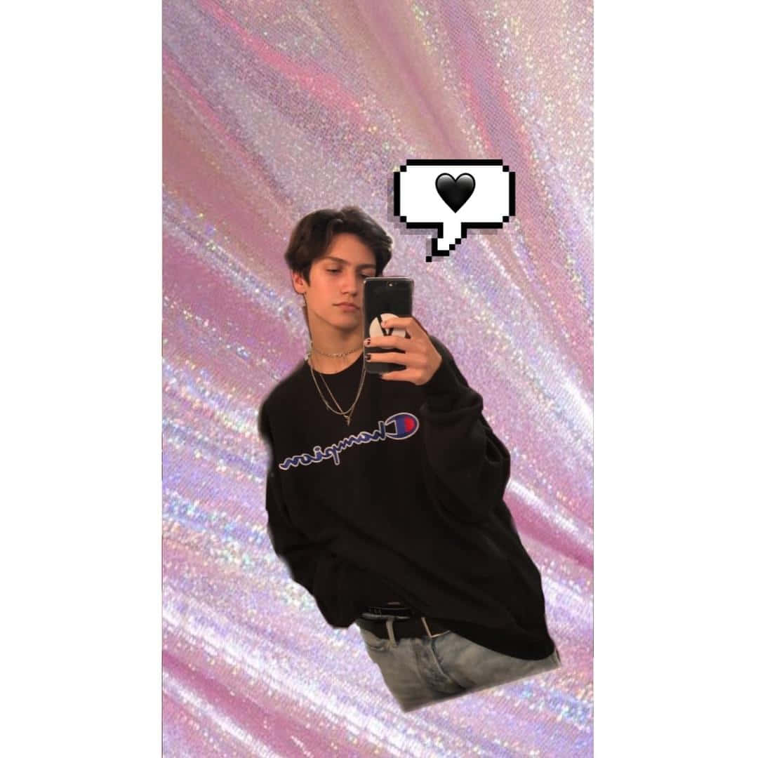 Chase Hudson, black Champion sweatshirt, glittery pink and purple background, SD Desktop Wallpaper