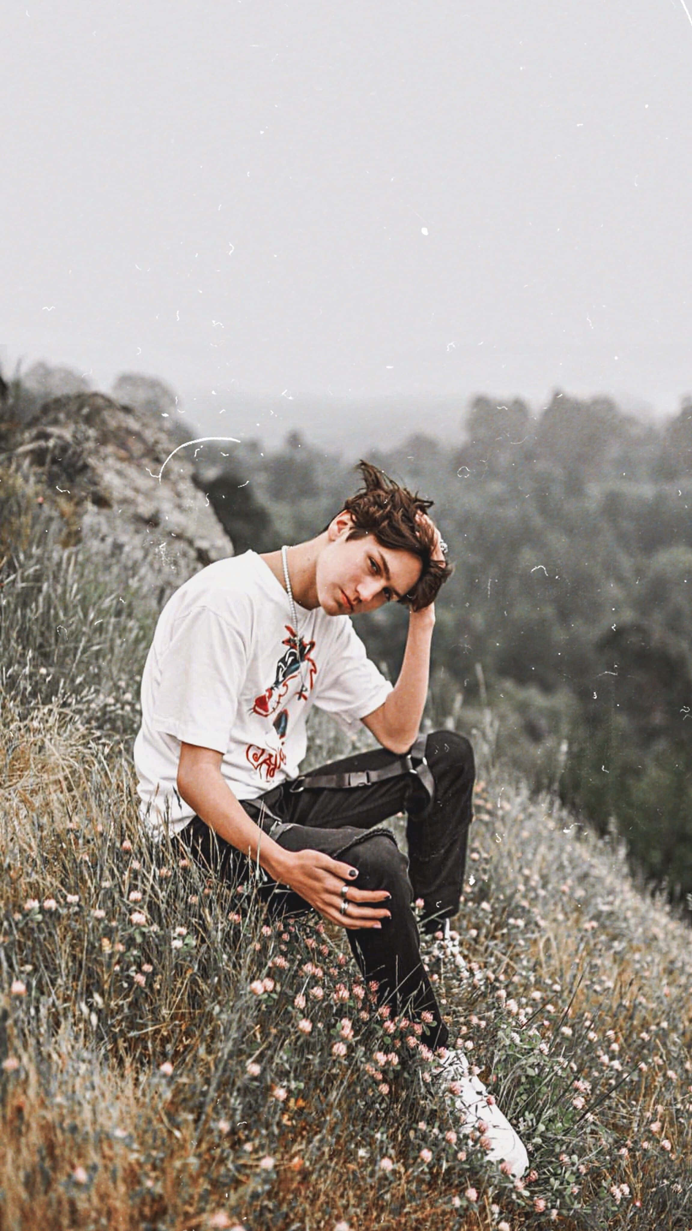 Chase Hudson, grassy hillside, wildflowers, 4K Phone Wallpaper