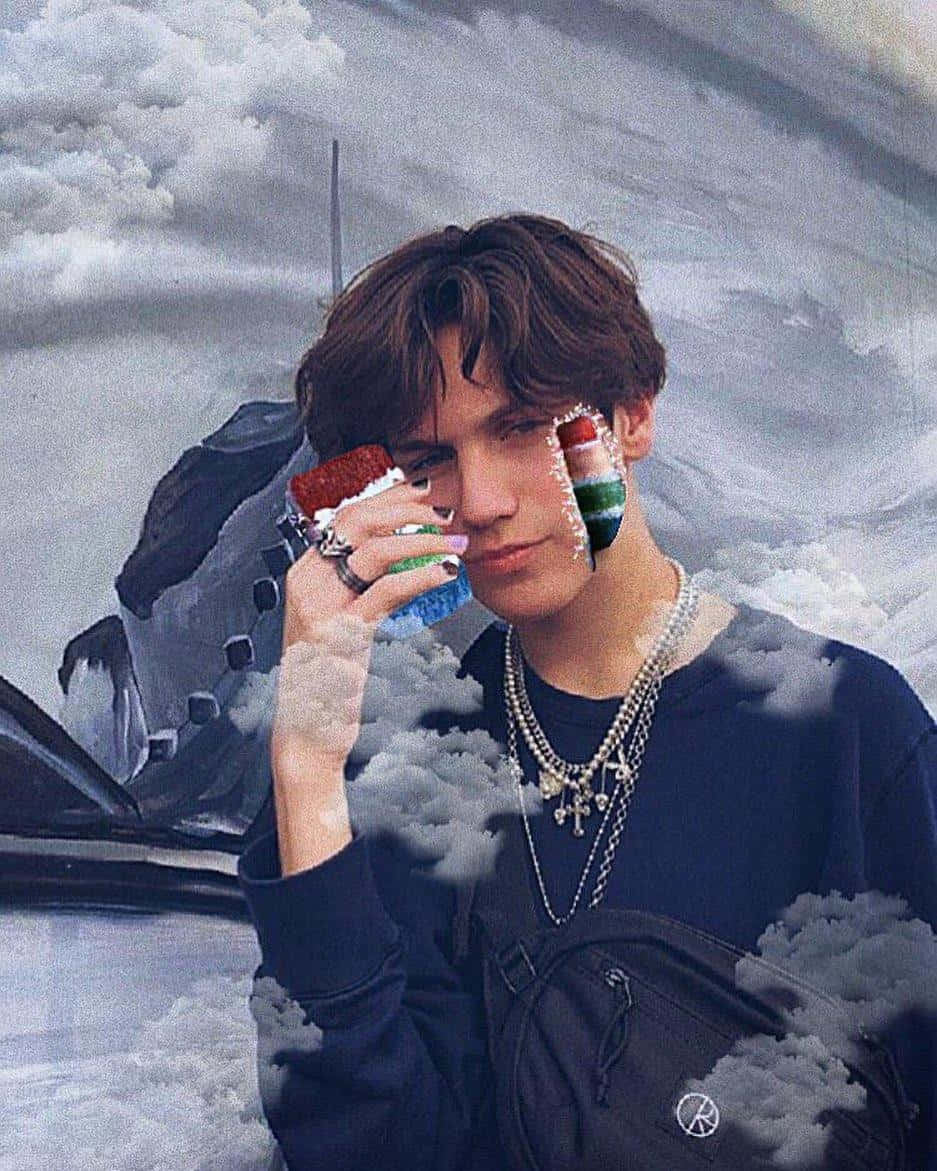 Chase Hudson, rainbow-striped drink, cloudy sky, SD Phone Wallpaper