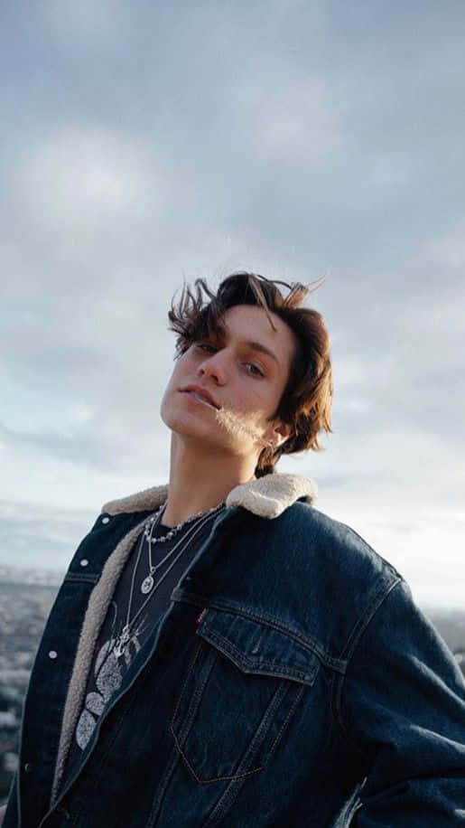 Chase Hudson, denim jacket, cloudy sky, SD Phone Wallpaper