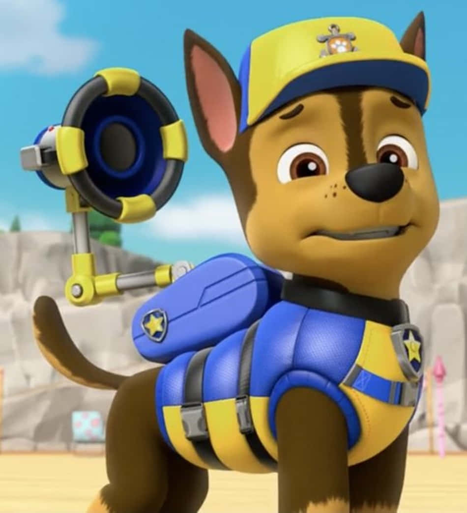 Chase, Paw Patrol, blue and yellow police gear, SD Phone Wallpaper