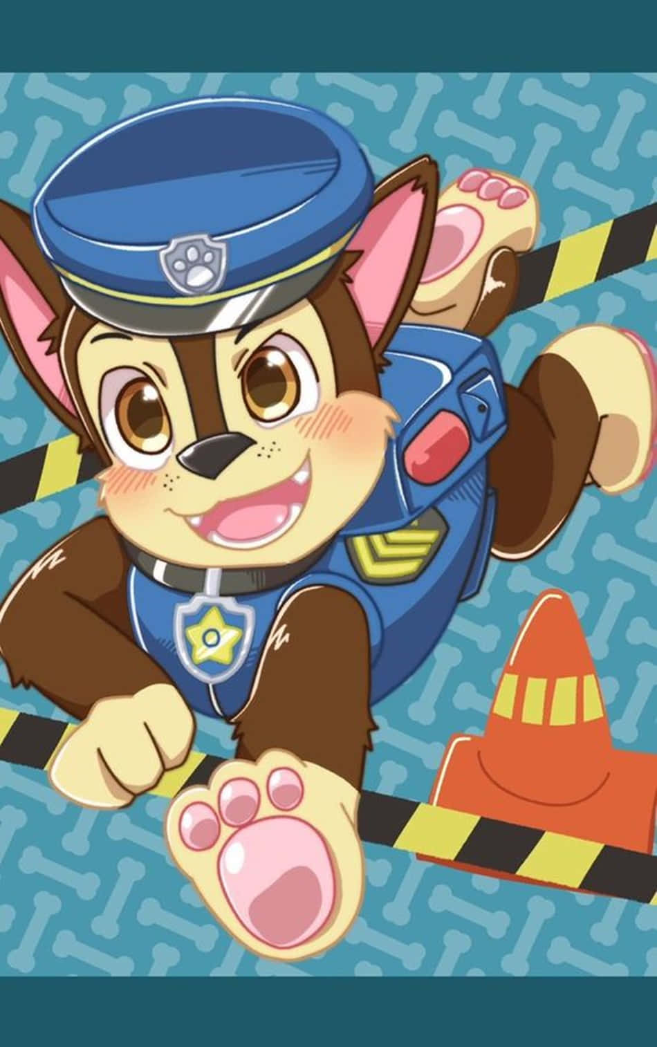 Chase Paw Patrol, blue uniform, yellow-black caution tape, HD Phone Wallpaper