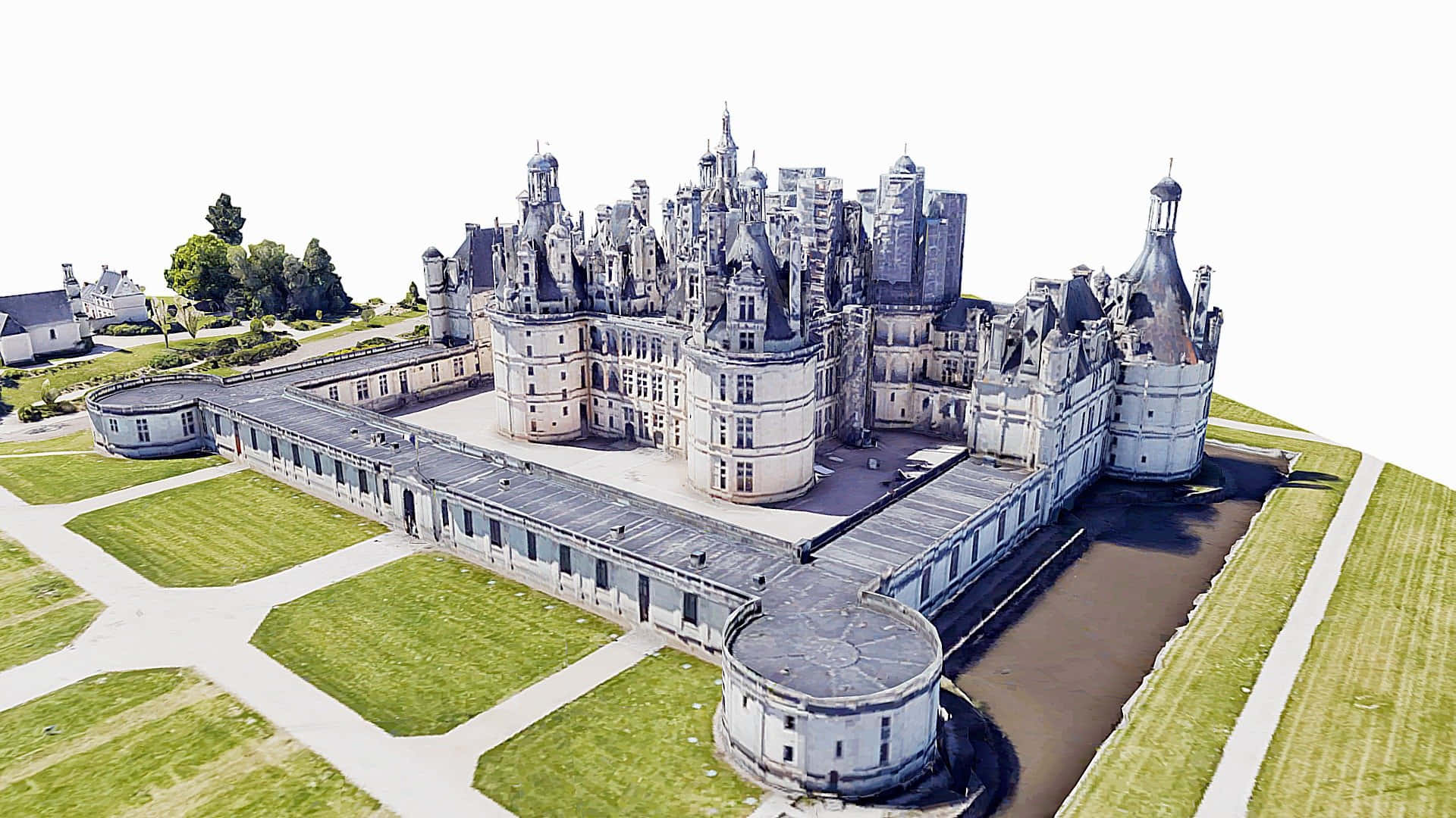 Chateau De Chambord, aerial view, ornate towers, Full HD Desktop Wallpaper