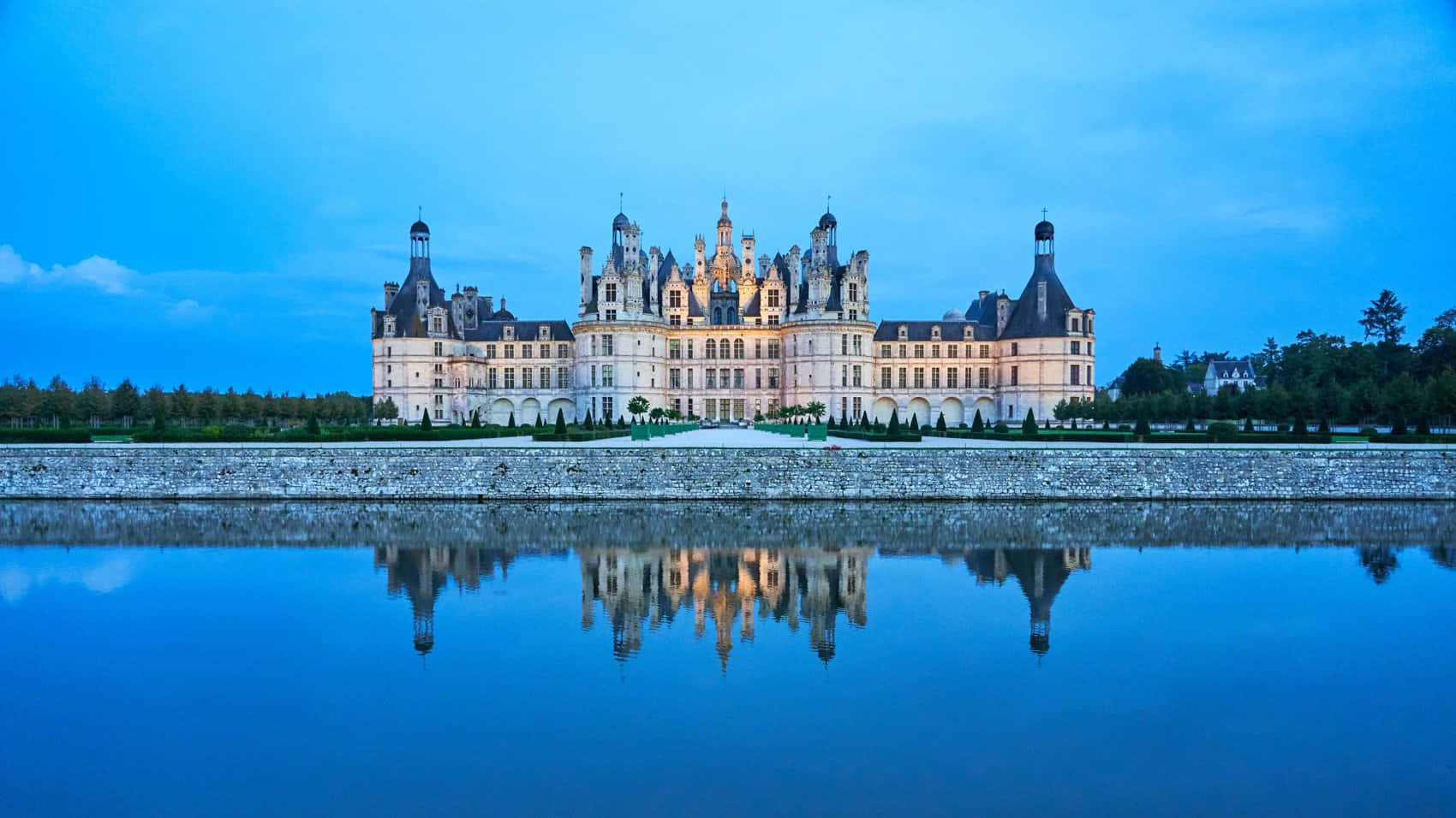 Chateau De Chambord, night, twilight sky, HD Desktop Wallpaper
