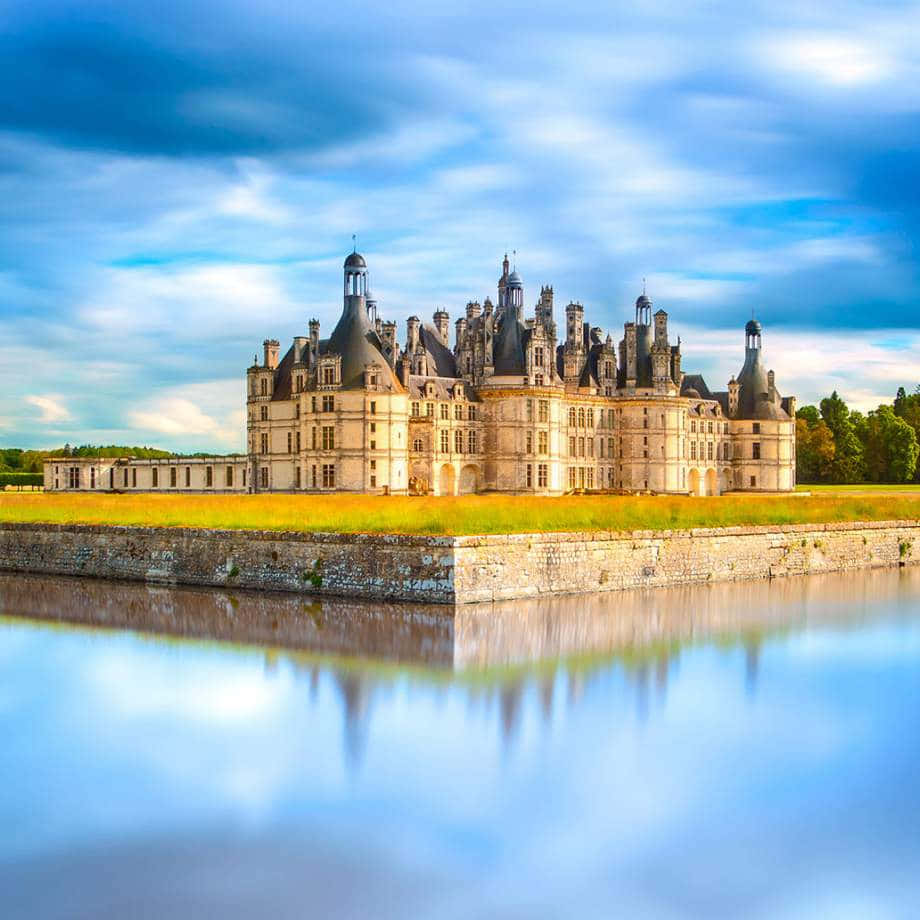 Chateau De Chambord, ornate turrets, stone walls, SD Desktop Wallpaper